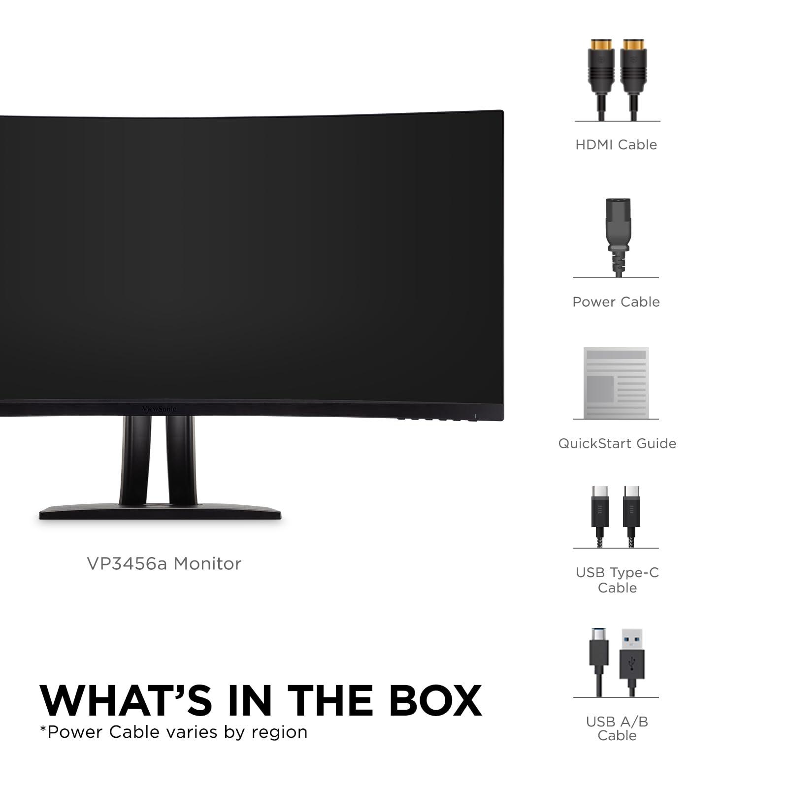 ViewSonic ViewSonic VP3456A 34 Inch Ultrawide QHD 1440p Curved Monitor with 100W USB C, Ethernet RJ45, FreeSync, USB Hub, 100% sRGB, 14-bit 3D LUT