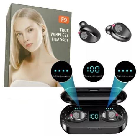 DirectNine Basics DirectNine Basics Touch Control Wireless Bluetooth Earphones, Mini F9 5.0 TWS IPX5 Waterproof Touch Wireless, Mini Stealth Sports Headphones, Bluetooth Earbuds with Mic, USB Charging Case, Dual Connect, Black