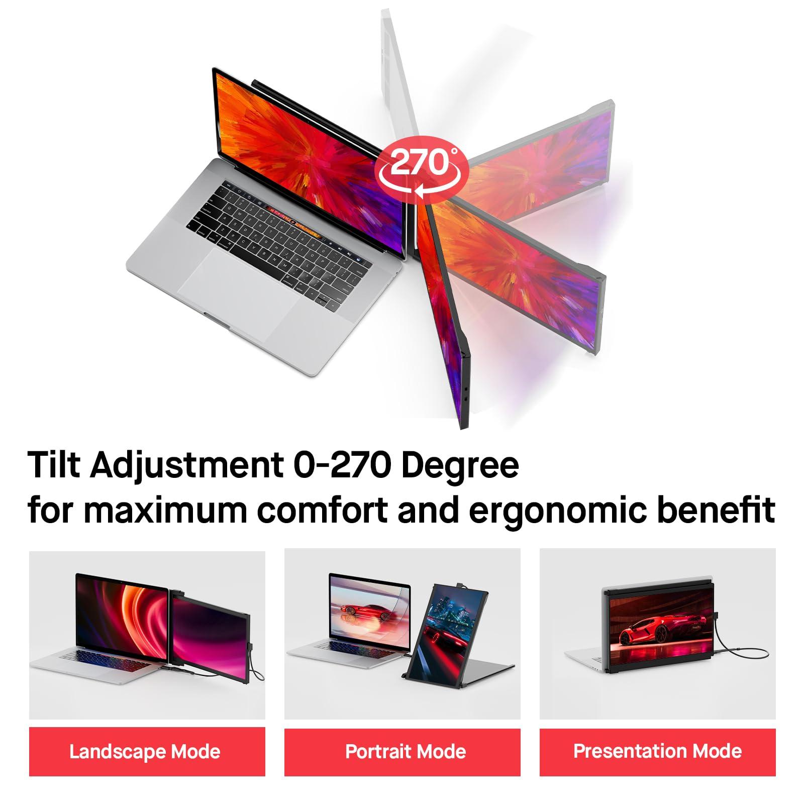 MP Portable Monitor - Mobile Pixels Duex Plus DS 13.3" FHD 1080P Laptop Monitor Extender, USBA/Type-C/HDMI Plug and Play Laptop Screen for 13"-14.5" Laptops, Windows/macOS/Android/Switch Compatible