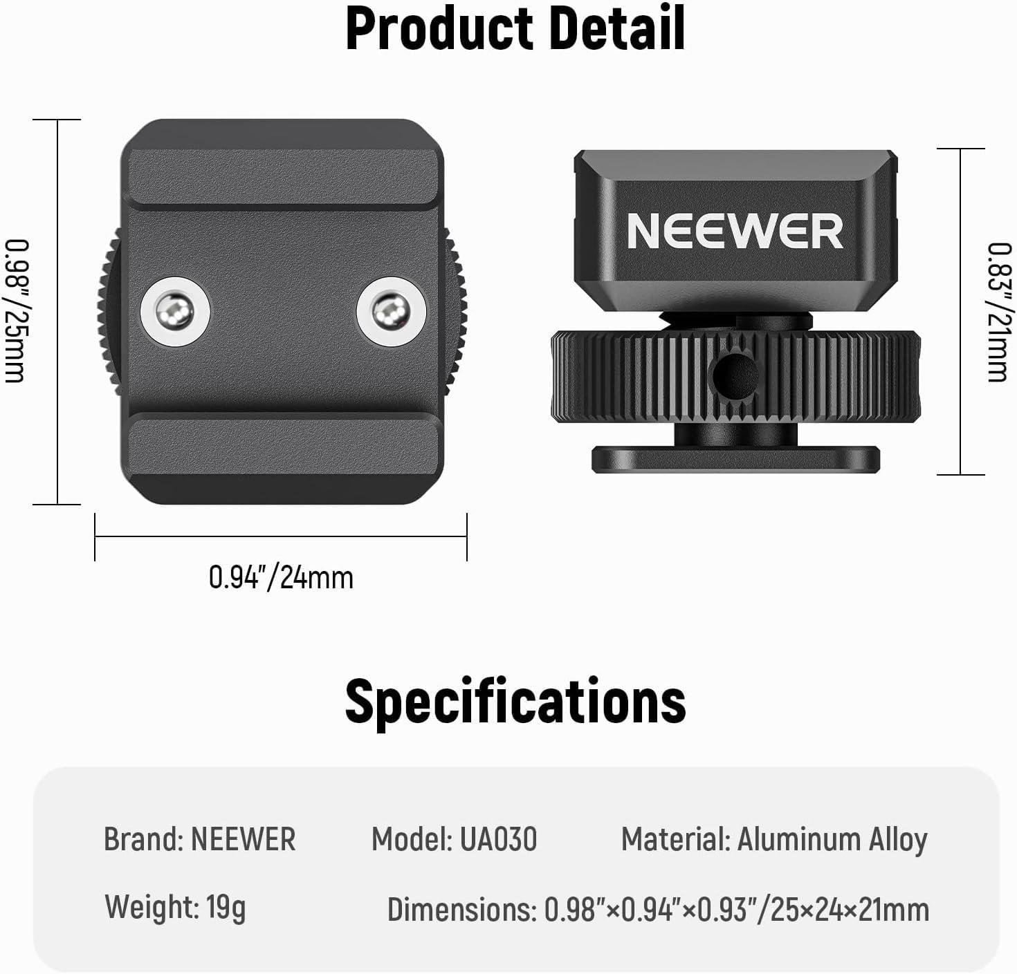 Neewer NEEWER 2PCS Cold Shoe Mount Adapter Compatible with DJI Hollyland Rode Wireless Lavalier Microphone Receiver, Anti Drop Mic Accessories with Retractable Pins, Metal Camera Cage Mount Adapter, UA030