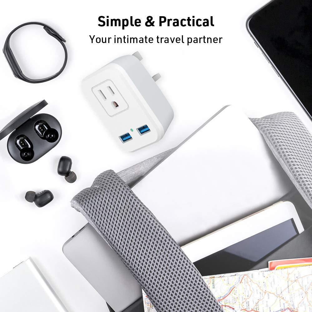 Key Power Type G UK Power Plug Adapter, Travel Adapter for US to British England, London, Ireland, Scotland, AC Outlets with 2 USB Charging Port for Smartphone, etc
