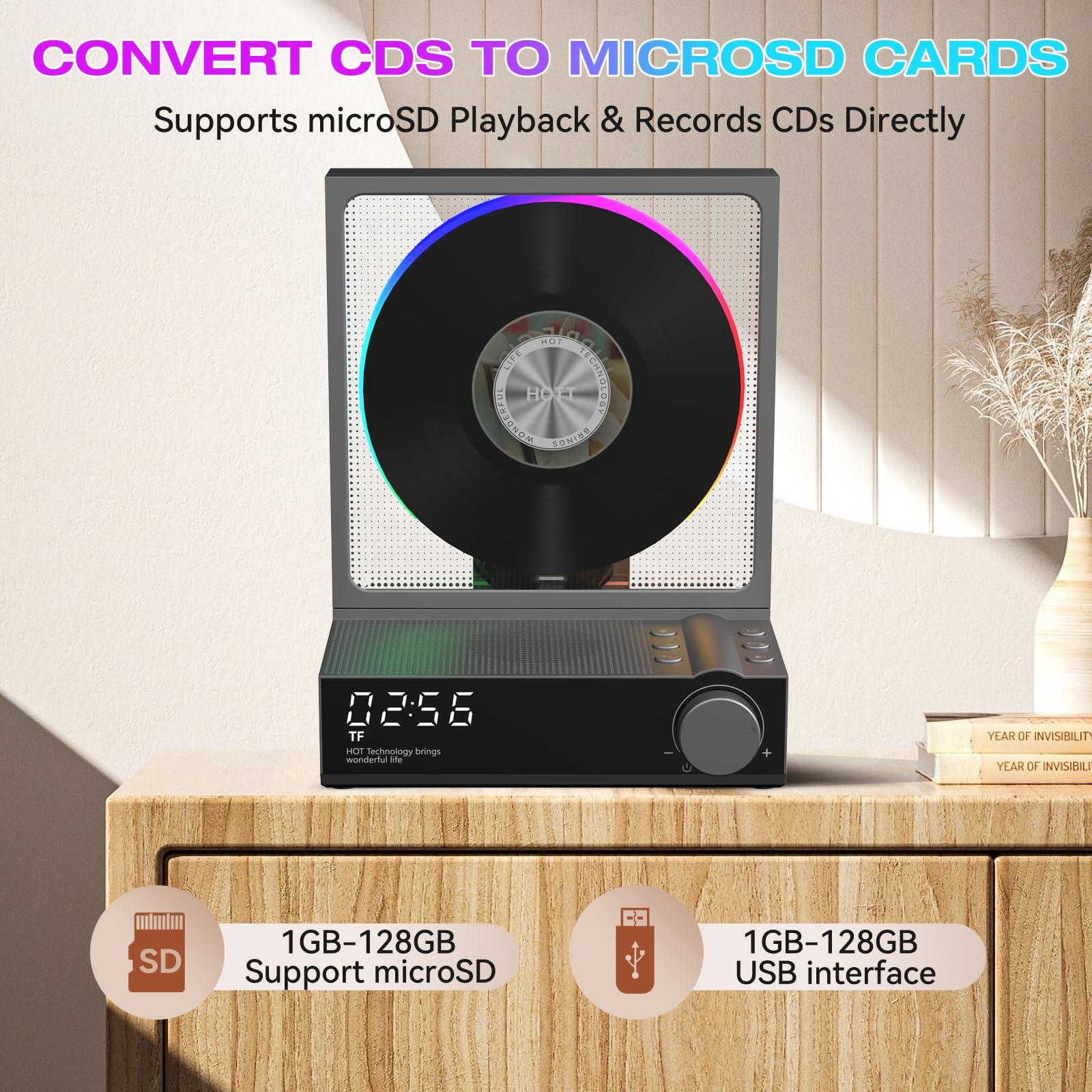 bodymaster HOTT CD Player Portable with RGB Lights Bluetooth 5.3 Desktop CD Player,Portable CD Player with HiFi Speakers, Supports TF Card, Transcription, LED Screen, Timer (Grey)