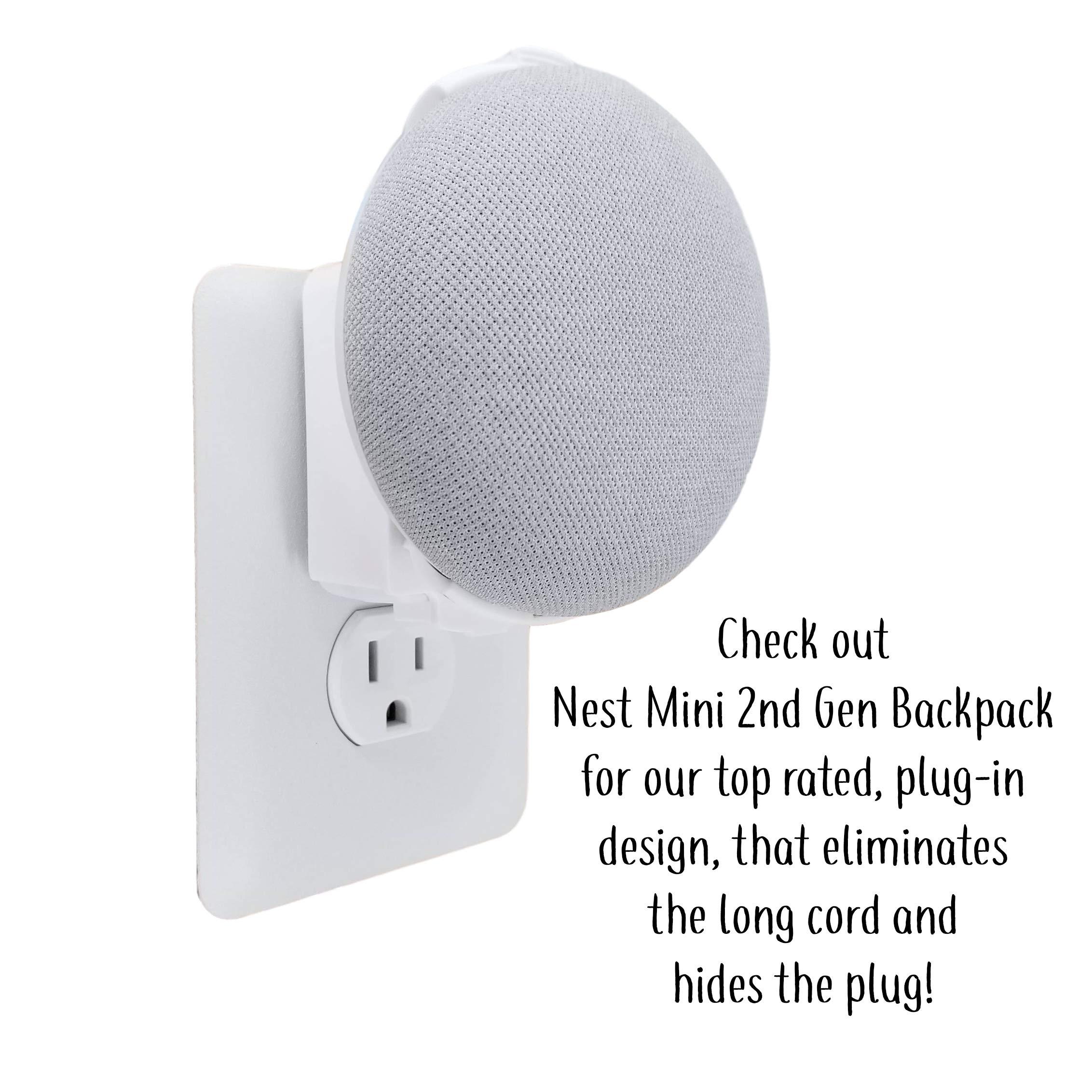 Mount Genie The Mini Genie for Google Nest Mini (2nd Gen) | Multi-Pack Disc. | Lowest Profile | No Ugly Bulk | Vertical or Horizontal | Outlet Wall Mount Hanger Stand (White, 1-Pack)