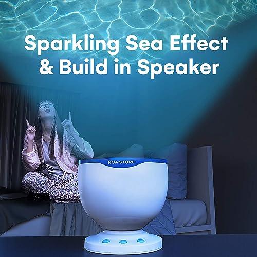 Noa Store Noa Store Sensory LED Room Lights - Light Projector for Bedroom - Ocean Waves Projection Lamp with Calming Music - Night Light for Kids - Blue Ceiling Projector Lamps for Adults and Children