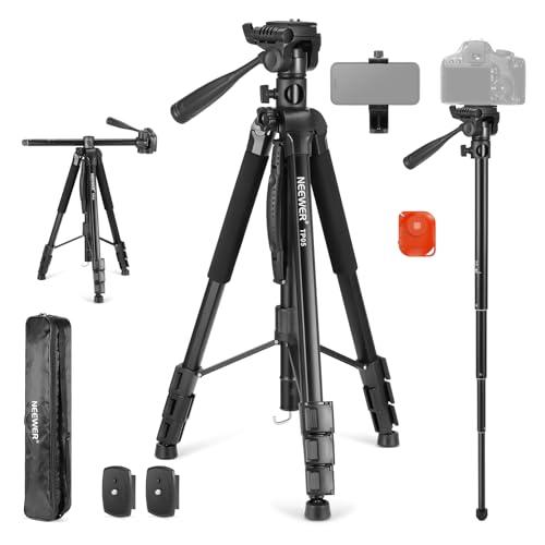 Neewer NEEWER Basic 74" Video Tripod Monopod w/ 3 Way Pan Tilt Head & Remote, Overhead Camera Mount w/Horizontal Central Axis, Phone Holder for DSLR, iPhone, Telescope, Projector, Max Load 17.6lb, TP05