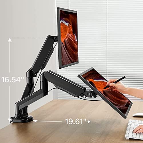 HUANUO HUANUO Dual Monitor Arm for 13 to 27 inch, Gas Spring Monitor Stands for 2 Monitors Vesa Mount with Clamp/Grommet Base, Computer Dual Monitor Desk Mount for up to 17.6 lbs per Arm