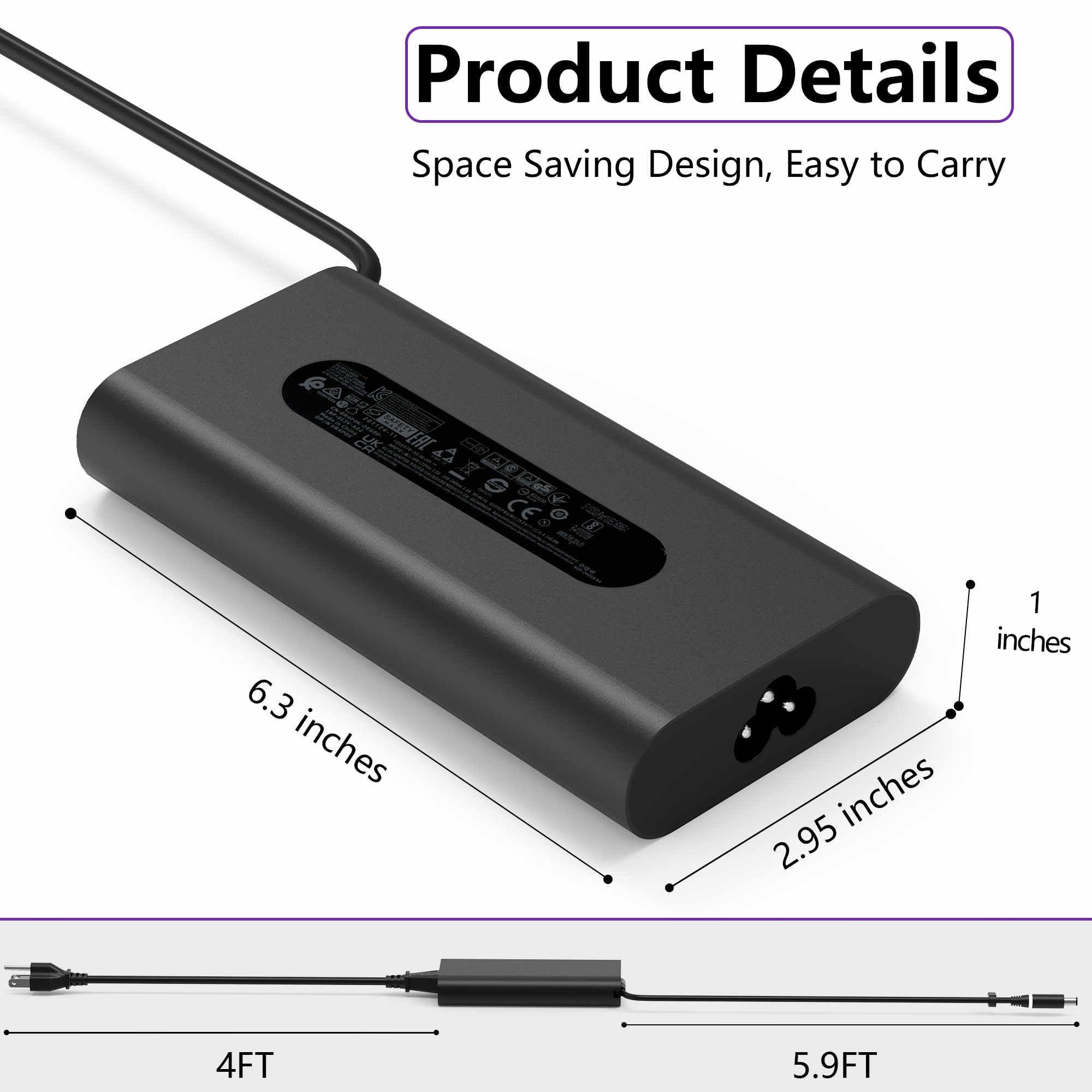 ZLZMZN New Slim 240W GaN 19.5V 12.31A AC Power Supply Adapter Laptop Charger for Dell Alienware, Dell Precision Laptop