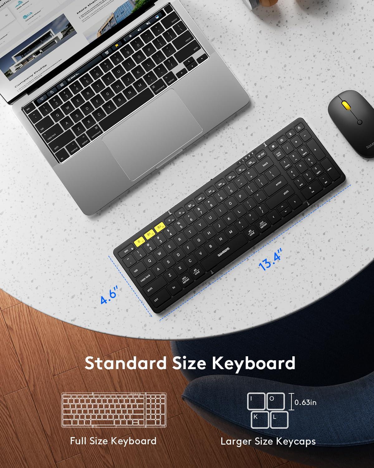 Samsers Foldable Keyboard and Mouse, Samsers Folding Bluetooth Keyboard Mouse Combo, 2.4G + BT5.0 x 2, Full-Size Portable Travel Keyboard & USB-C Rechargeable Wireless Mouse for iOS Android Windows Mac OS