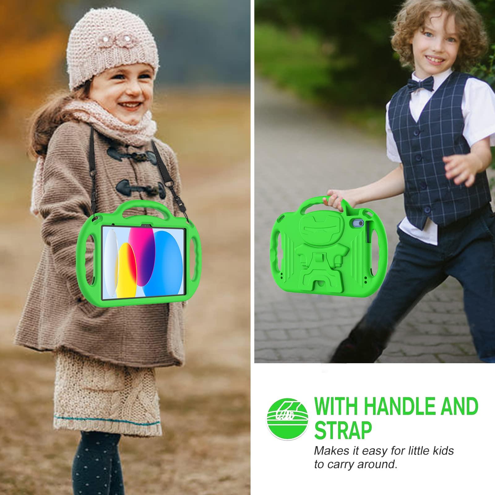SUPNICE SUPNICE iPad 10th Generation Kids Case, iPad 10.9 Case, [Shoulder Strap][Light Weight Handle] Stand Child Protective Cases Shockproof Cover for iPad 10.9 inch 2022 (10th Gen) - Green