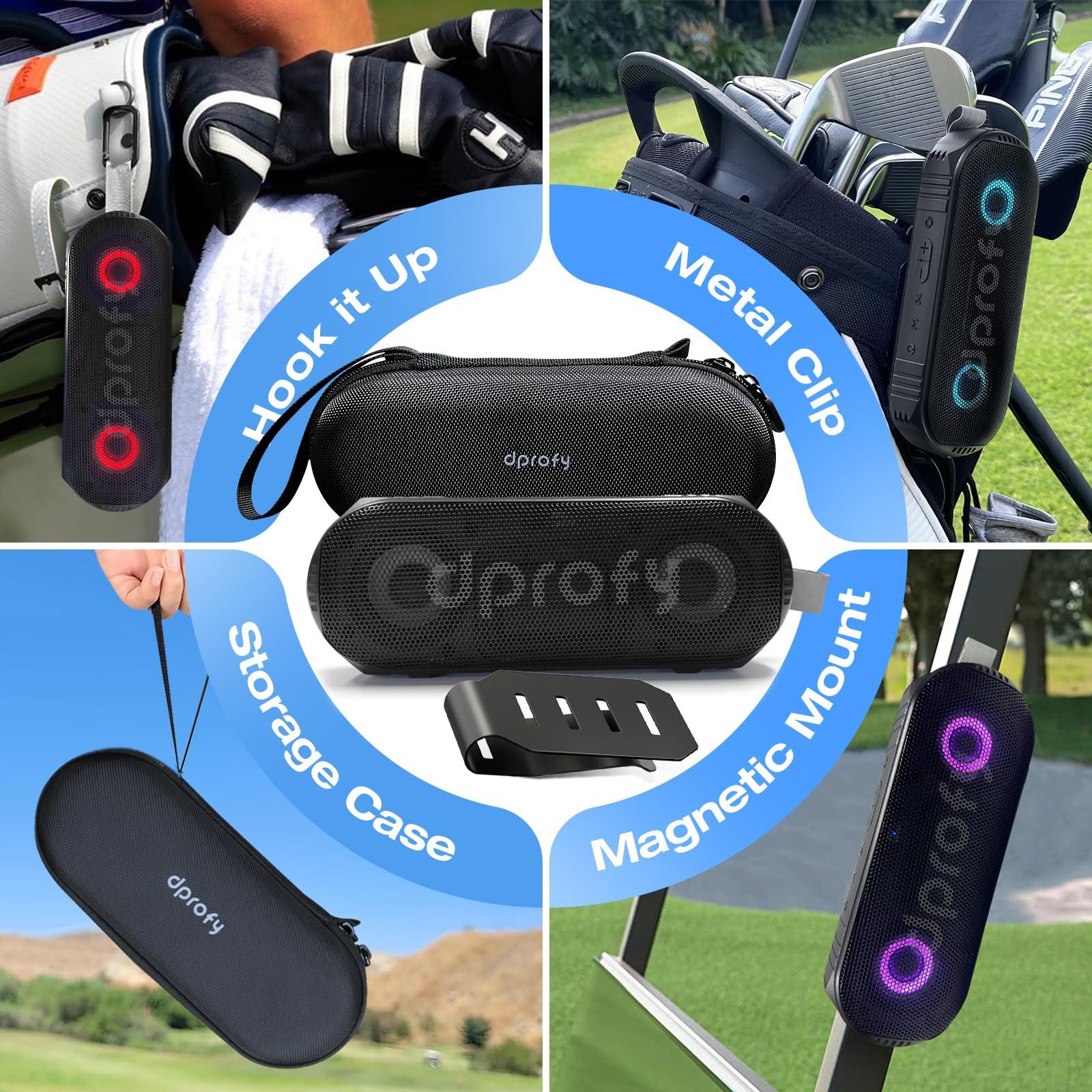 Dprofy Dprofy New Play 2 Rounds of Golf, Magnetic Bluetooth Golf Speaker Golf Cart Speaker, Stereo Sound Portable Pro Wireless Waterproof Speaker with Rich Bass, Golf Accessories Golf Gifts (with Light)