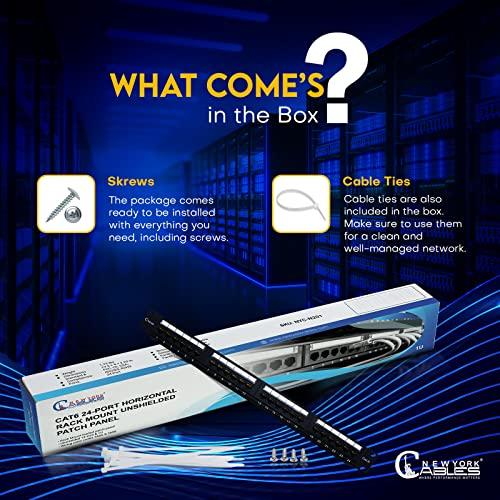 NewYork Cables NewYork Cables Cat6 24 Port Patch Panel 19 Inch, 1U Patch Panel for Easy Rack Mount or Wall Mount, Clear Labeling & Exceptional Durability Cat6 Patch Panel Compatible with Cat5e & Cat6 Cables
