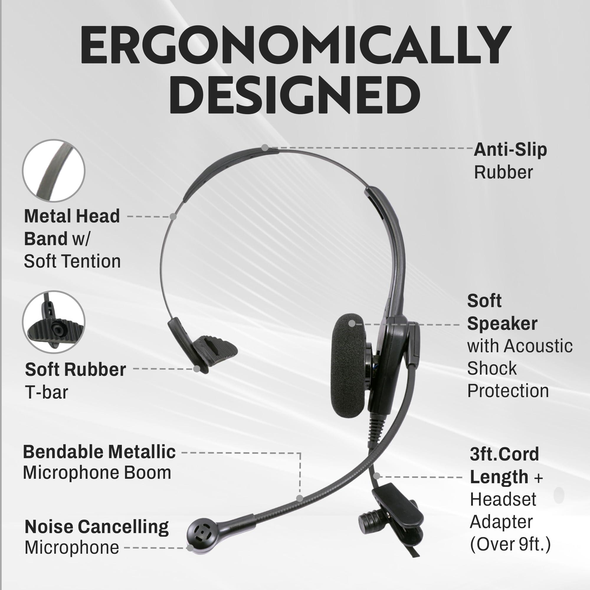 INNOTALK INNOTALK - Polycom Phone Classic Mono Office Phone Headset & QD Pigtail Adapter with Noise-Canceling Mic, Call Center Phone Headset, Headset for Polycom, Mitel, and More, Wired Headset for Desk Phone