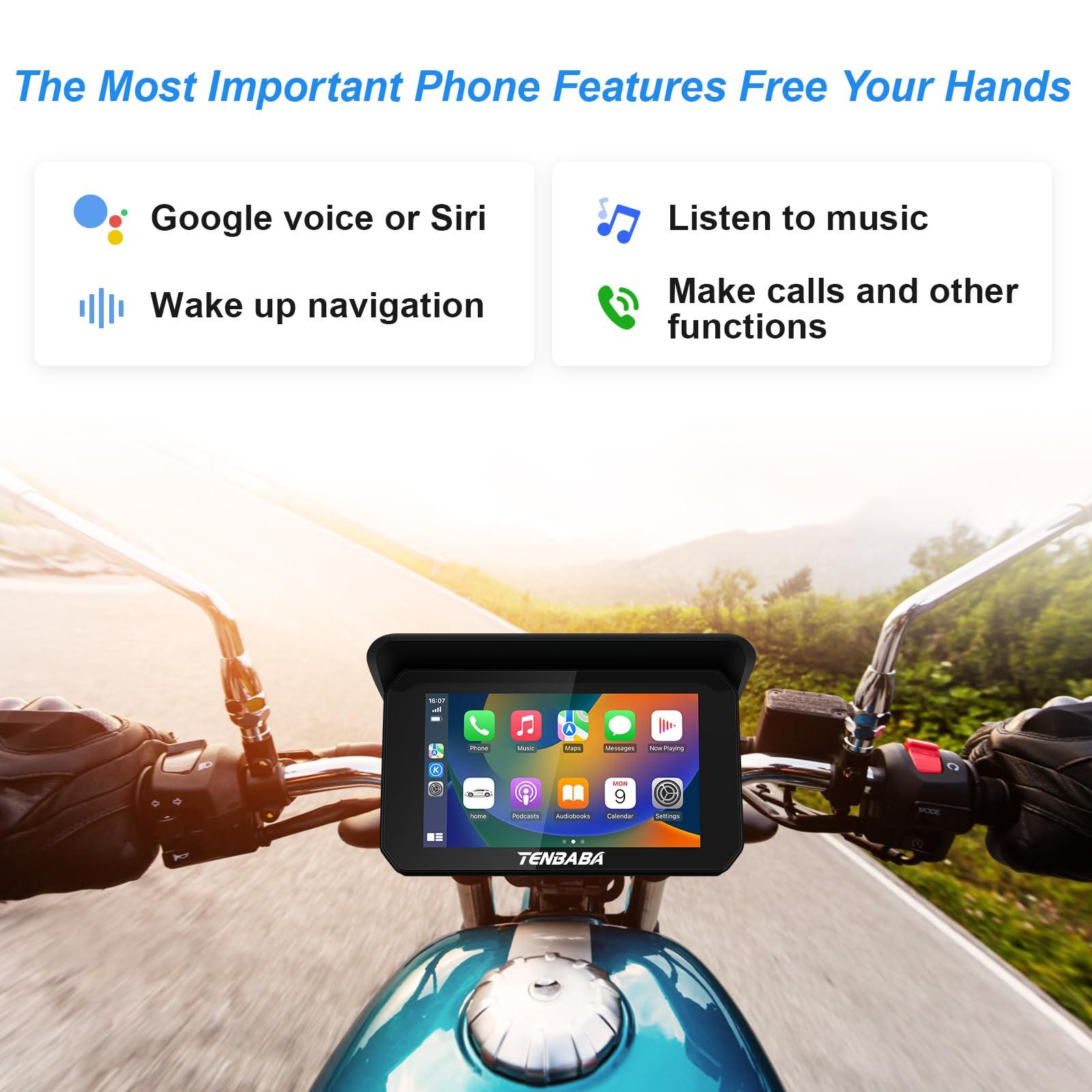 Tenbaba Tenbaba Motorcycle Carplay Screen, Wireless Apple CarPlay & Android Auto 5" Waterproof Motorcycle GPS Navigation, CarPlay Screen with GPS Navigation/Bluetooth Transmission/Voice Assistant Support