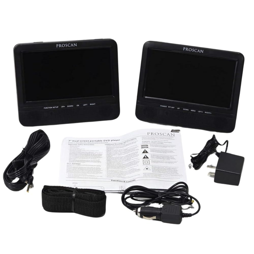 PROSCAN Proscan 7\" Dual Screen Portable CD DVD Player with SD Card slot, USB, 3.5mm, For Family Road trips, Vacations, or on the Go PDVD7751 - Black (Renewed)