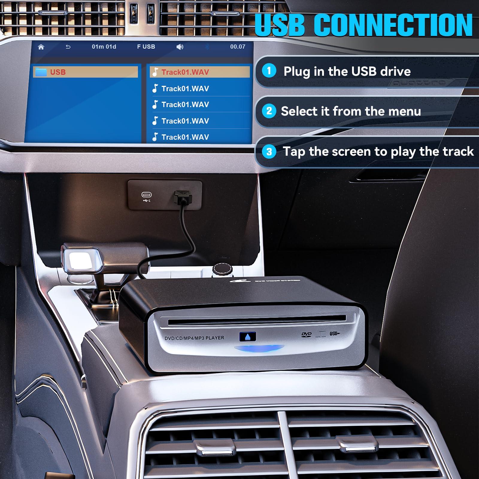 Carrkoopy CD Player for Car with USB & AUX Ports, Upgraded Portable External CD DVD Player for Car Laptop Desktop TV Mac Computer, with Extra USB Extension Cable