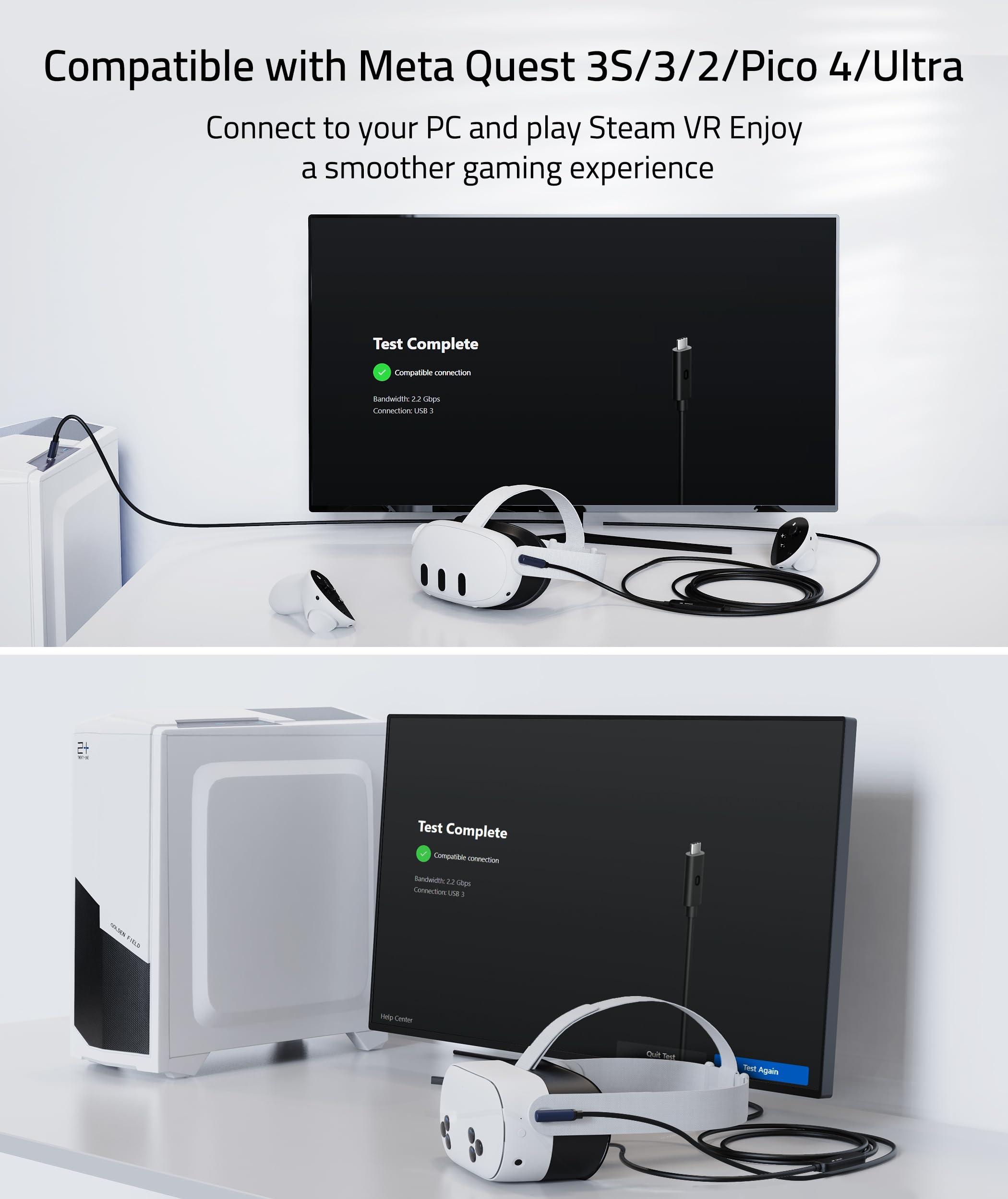 Syntech Syntech Link Cable 33 FT with Signal Booster Compatible with Meta/Oculus Quest 3, Quest2/Pro/Pico4 Accessories and PC/SteamVR, High Speed Data Transfer, USB 3.0 to USB C Cable for VR Headset, Black