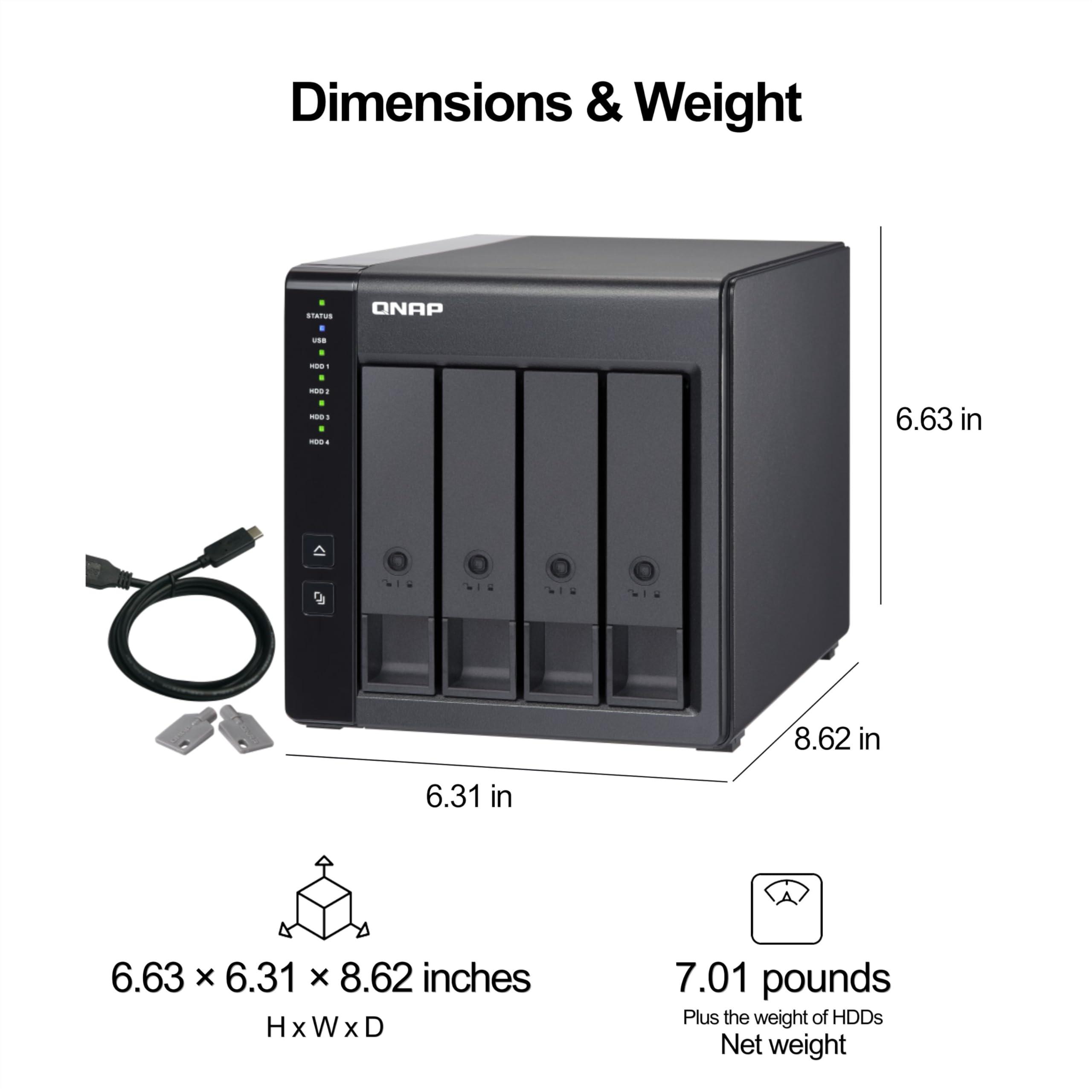 QNAP QNAP TR-004-44WD-US 4 Bay DAS (USB Type-C) with 12TB Storage Capacity, Preconfigured RAID 5 WD Red Plus HDD Bundle