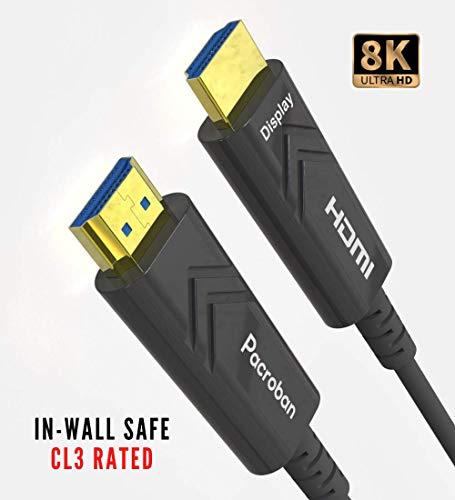 Pacroban Pacroban 8k Hdmi 2.1 Fiber Optic Cable 150 Ft, Ultra High Speed 48gbps, Supports 8k@60hz, 4k@120hz, Dynamic HDR,High Compatible with Projector, Monitor & TV, Cl3 Rated in-Wall Safe