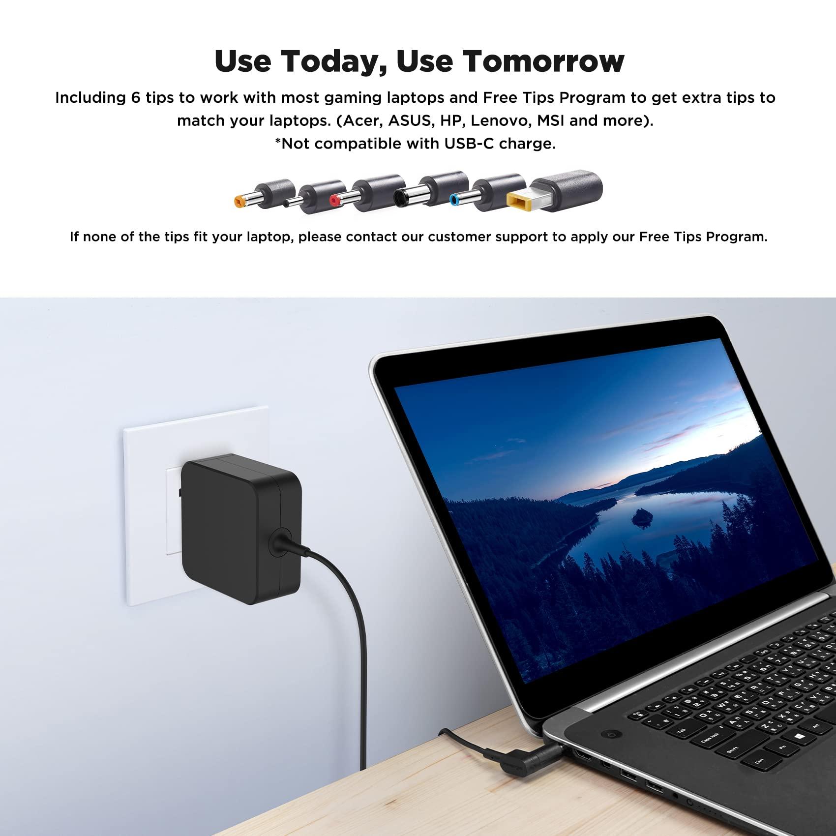 Innergie Innergie 65U 65W Universal Laptop Charger Power Adapter - Compatible with Acer/MSI/ASUS/Lenovo/HP/Windows PC Notebooks 2.3m Built in Cable with Tips, UL & IEC 62368-1 Certified (Delta Electronics)