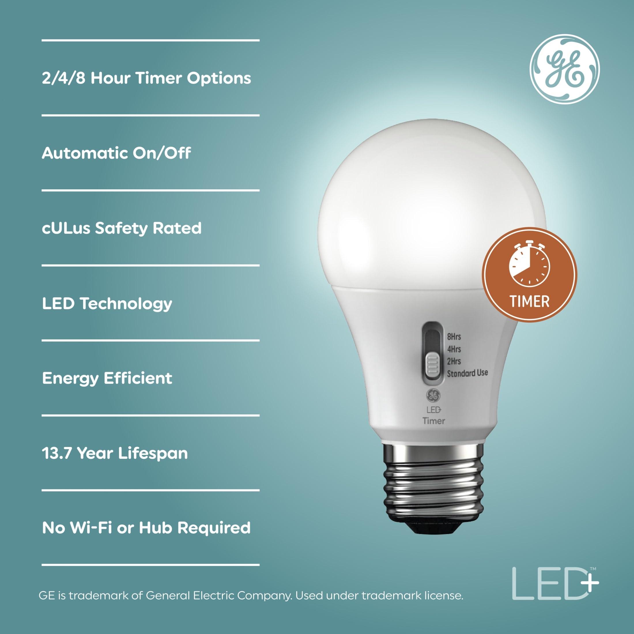 GE Lighting GE LED+ Timer A19 LED Light Bulbs, Built-in Automatic Indoor Timer Light, 8W, Soft White (1 Pack)