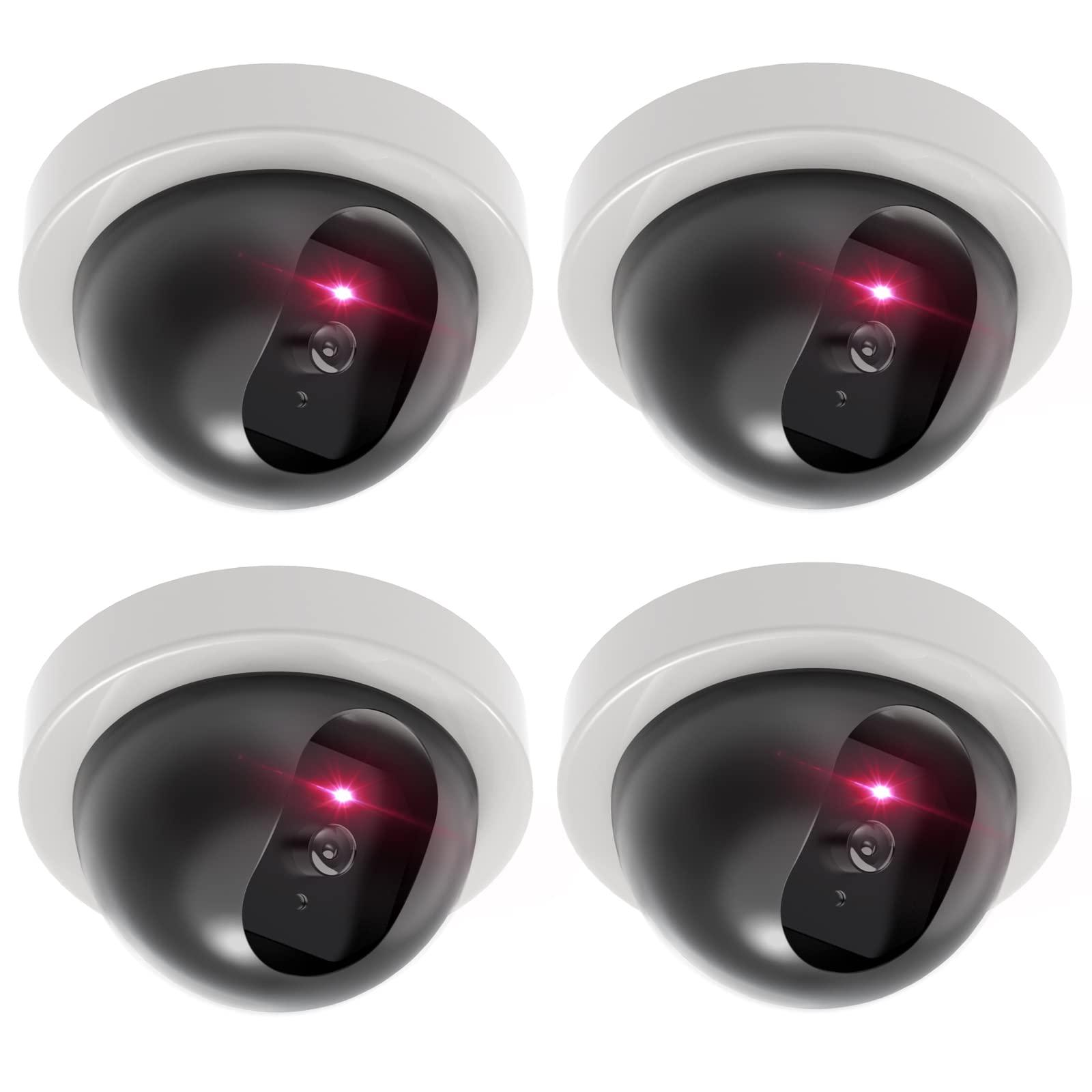 WALI WALI Dummy Fake Security CCTV Dome Camera with Flashing Red LED Light with Security Alert Sticker Decals (SDW-4), 4 Packs, White