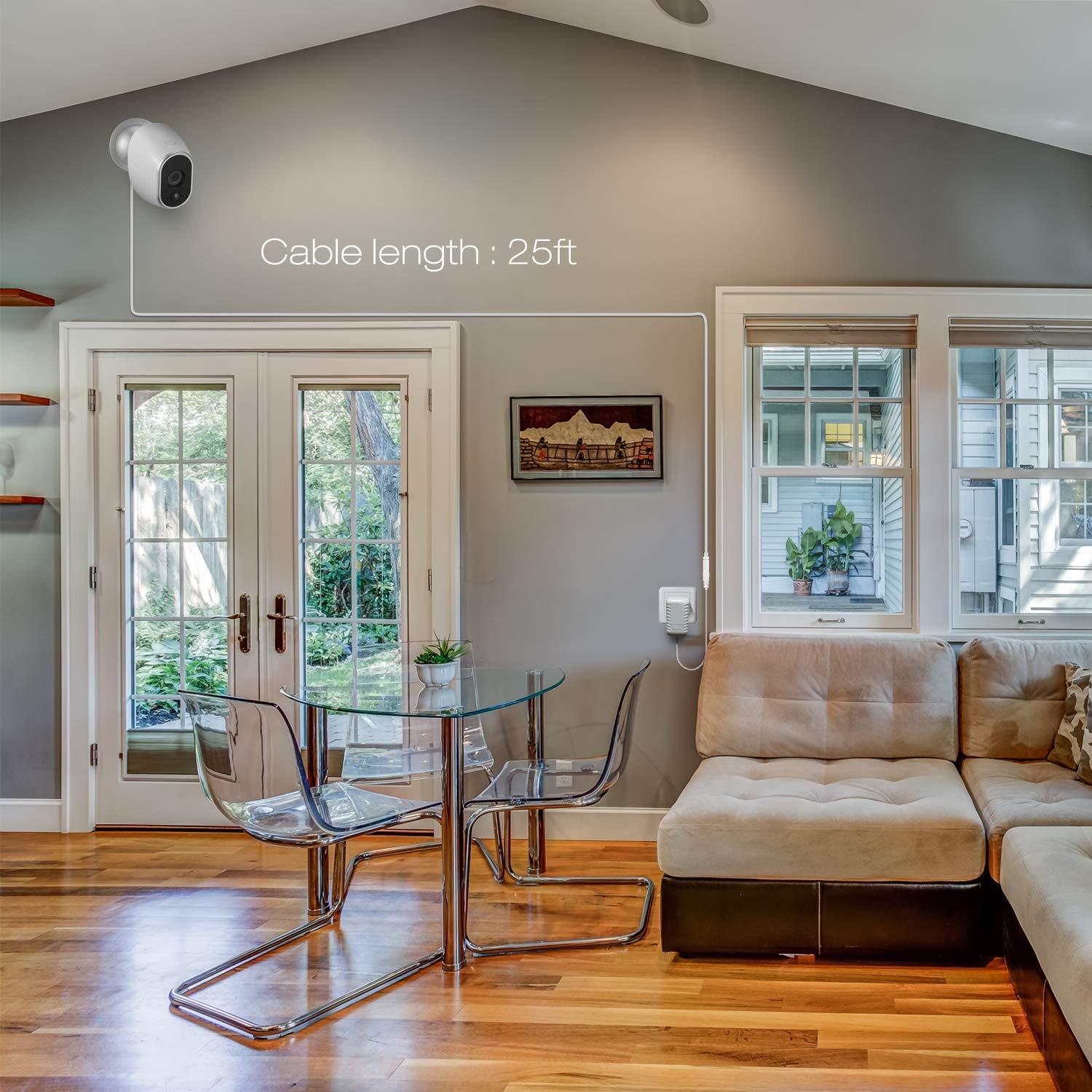 ALERTCAM ALERTCAM 2Pack Power Adapter Compatible with Arlo (Replace CR123A), with 25Feet/7.5m Weatherproof Outdoor Cable Continuously Power Your Arlo Camera, Not Compatible with Alro Pro and Arlo 2