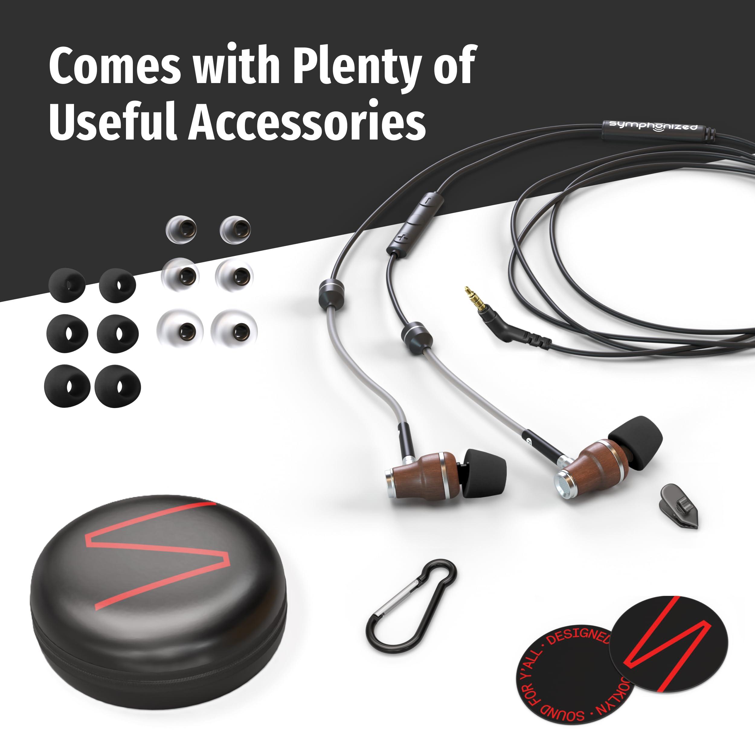 Symphonized Symphonized Premium Wooden Airtube Headphones EMF Earbuds, 3D Sound, Microphone Volume Control, 8mm Bass Drivers Granting High Audio Quality 3.5mm Jack