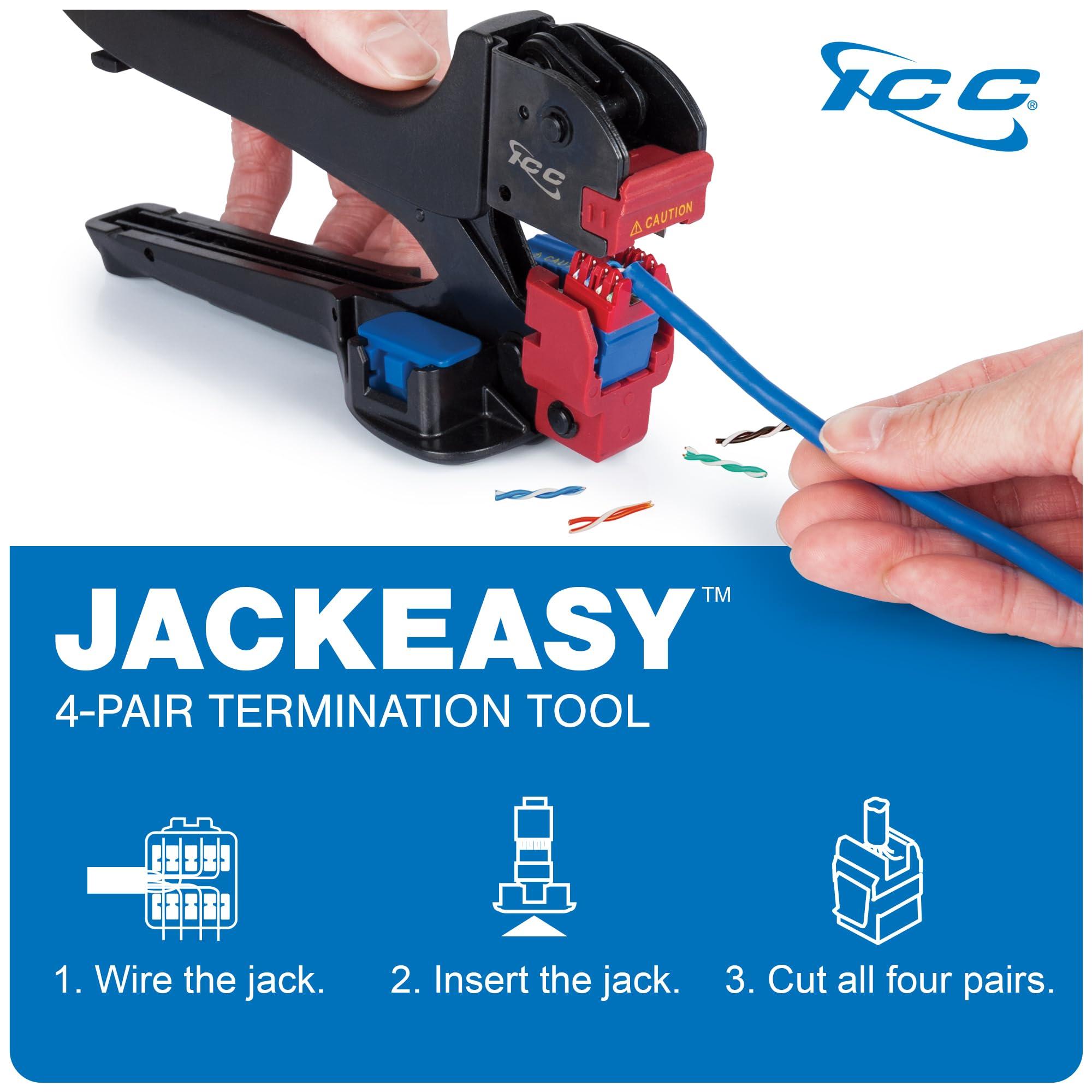 ICC ICC CAT6 Keystone Jack with Slim Profile 180 Degree Punch Down, RJ45 UL Listed PoE++ TAA Compliant for Wall Plate or Patch Panel, Works with JackEasy Termination Tool, Almond