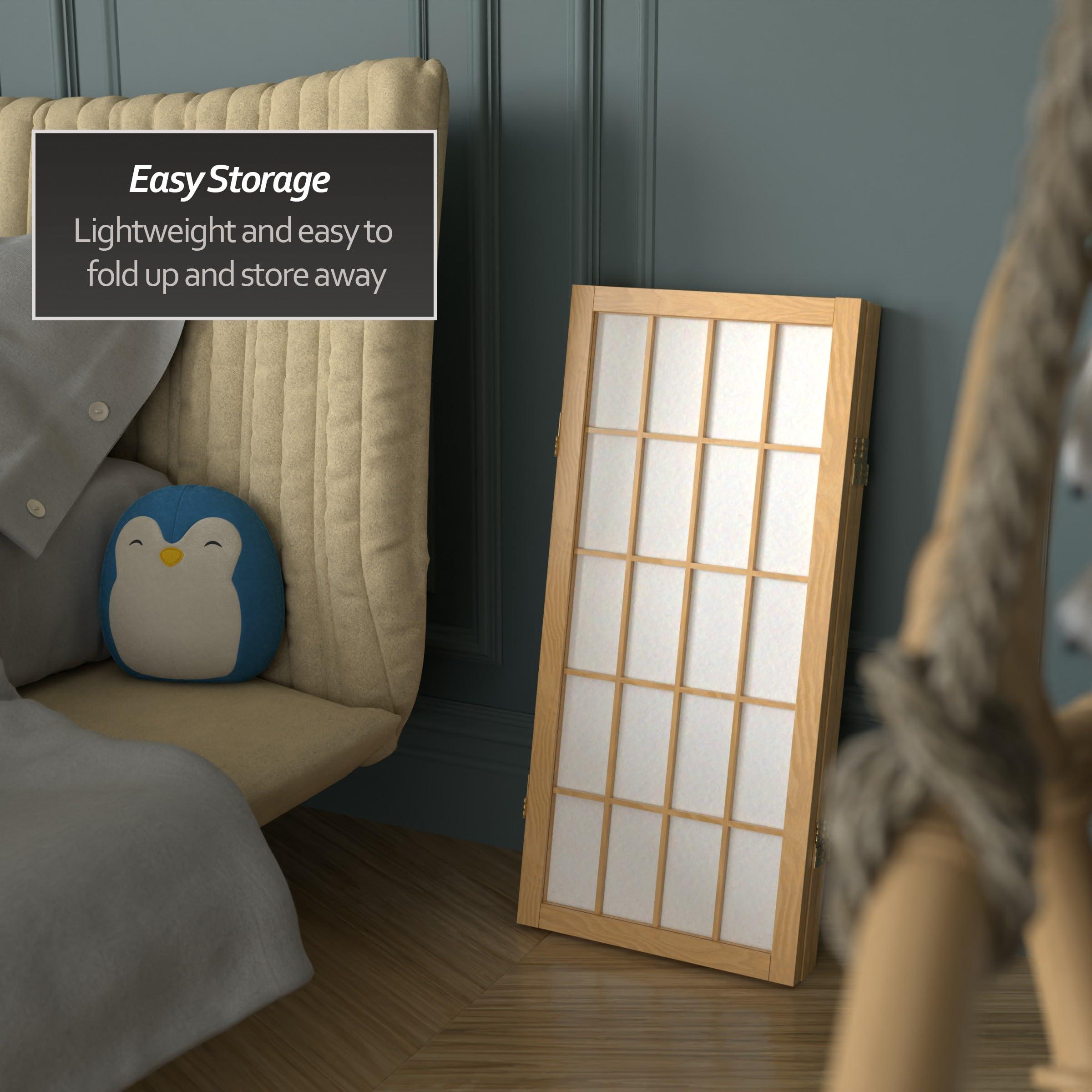 Red Lantern 2 ft. Short Desktop Window Pane Shoji Screen - Natural - 3 Panels