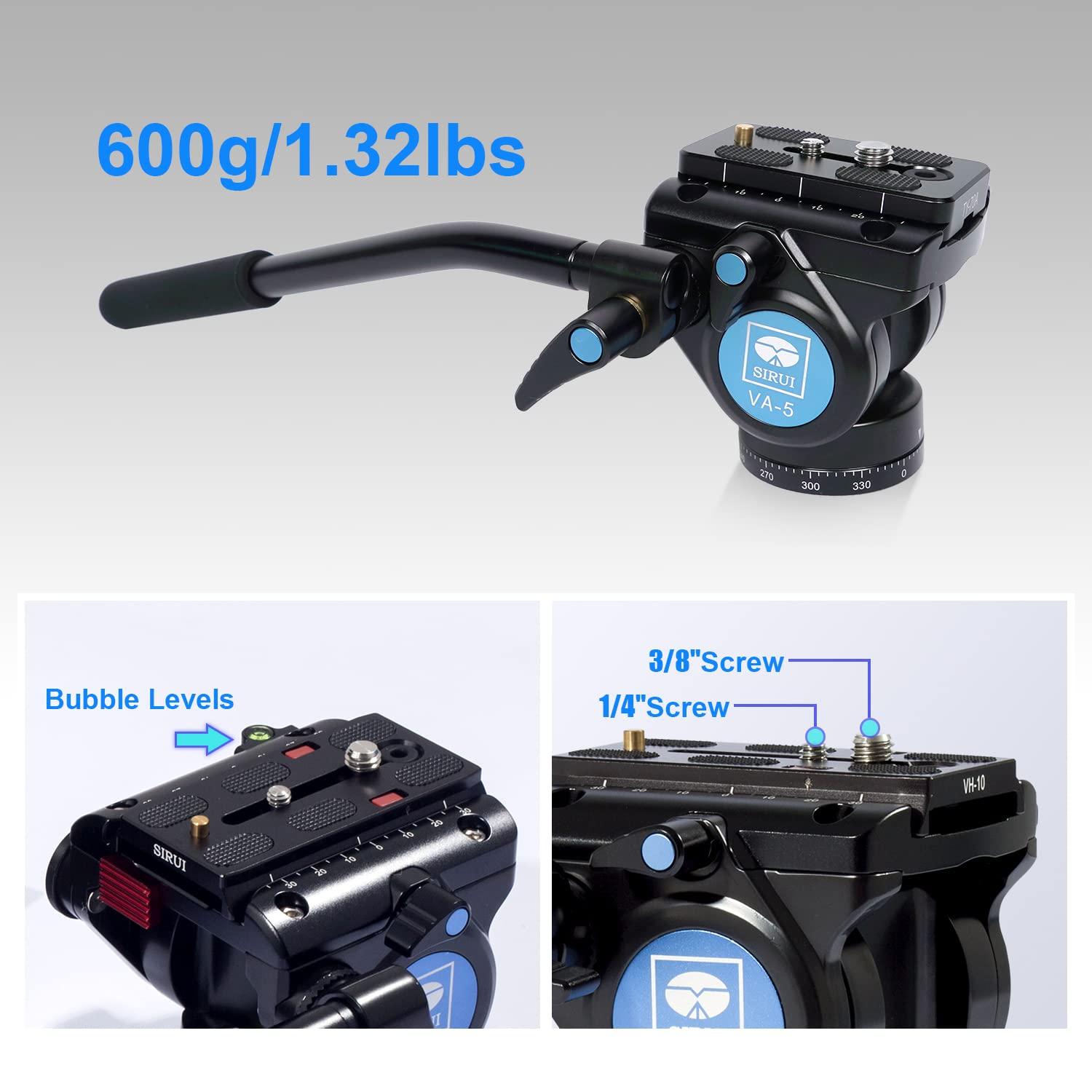 Sirui SIRUI Professional Carbon Fiber Tripod with 360Fluid Video Head, 72 Video Camera Tripod with Triangular Center Column, Large Tube, Waterproof Leg Locks, Load 6.61lbs (ST-224+VA-5)