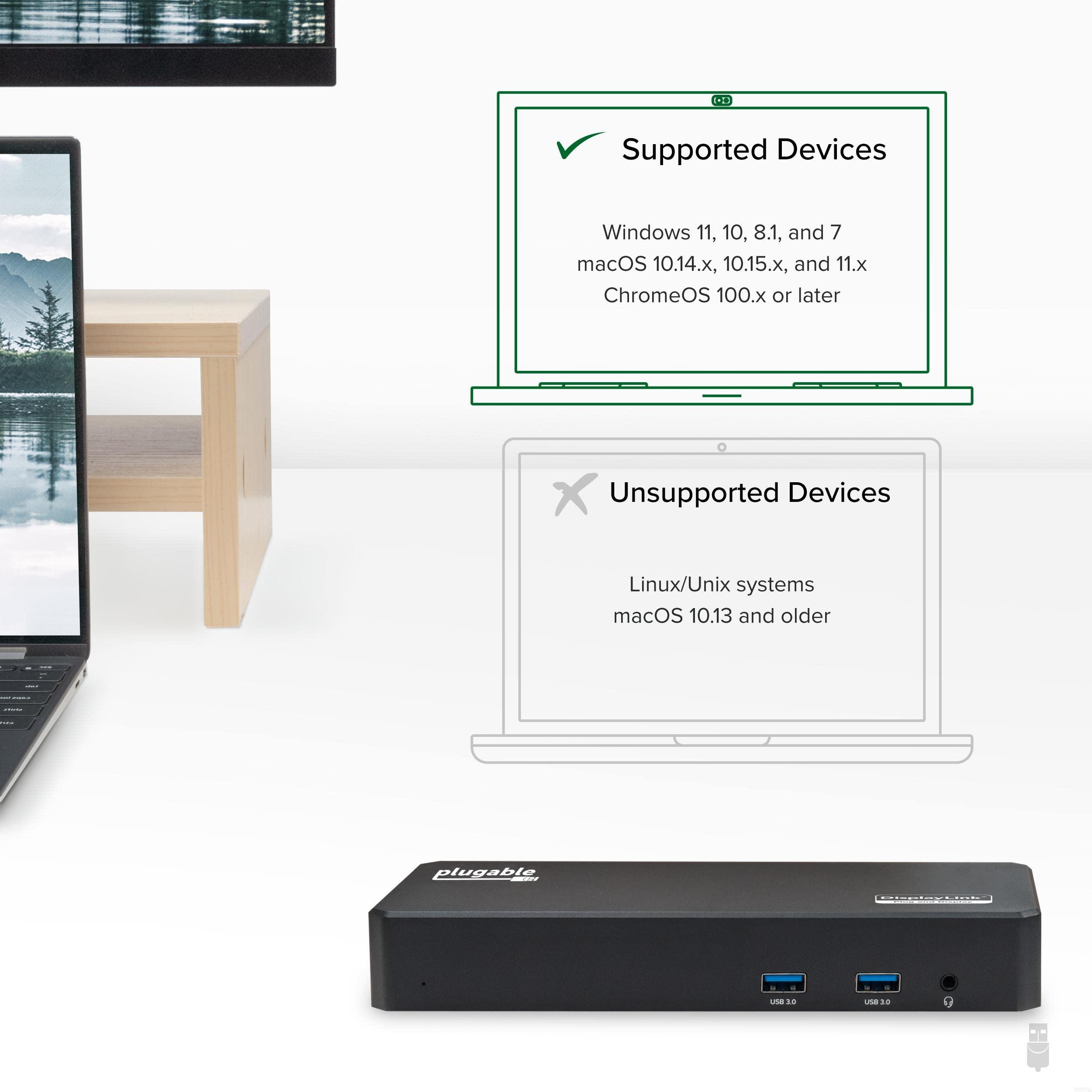 Plugable Plugable USB C Triple Display Docking Station with Laptop Charging, for Thunderbolt, USB4, or USB C Systems, Compatible with Windows, macOS, ChromeOS laptops (3X HDMI, 6X USB 5Gbps Ports, 60W USB PD)