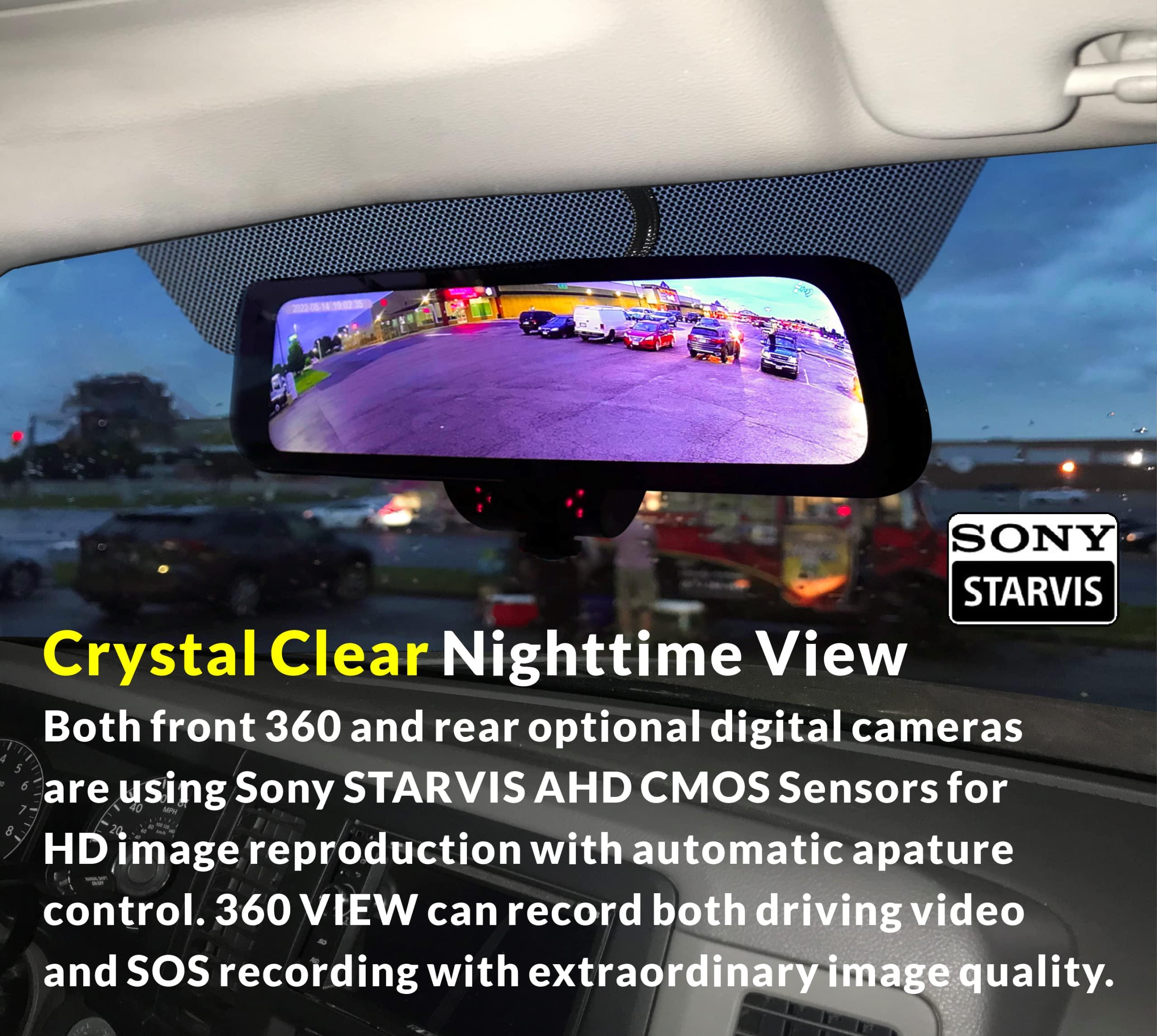 Rydeen RYDEEN TOMBO 360X Surround View 4K Dash Camera 10-inch Touchscreen Frameless Rearview Mirror with TFT Monitor w/Auto Brightness Day/Night, Backup Video-in, Backup Camera Included