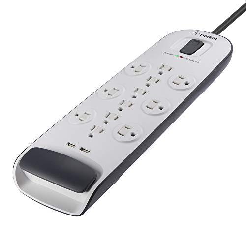 Belkin Belkin USB Power Strip Surge Protector - 12 AC Multiple Outlets & 2 USB Ports - 6 ft Long Flat Plug Extension Cord for Home, Office, Travel, Computer Desktop & Charging Brick - White (3,996 Joules)