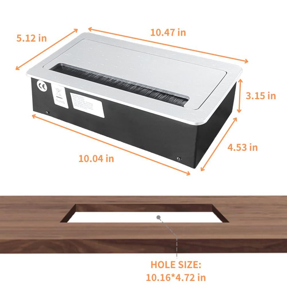 ZESHAN ZESHAN Conference Table Power hub Conference Table connectivity Box with 45 Degree Angle Convenient Plug-in Socket, Power Fully Enclosed Bottom Box Power Socket, USB, Type C, HDMI, RJ45, Silver