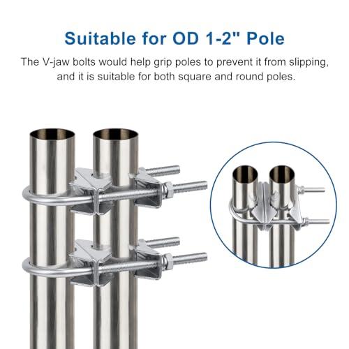 MOOKEERF MOOKEERF Double Antenna Mast Clamp - 6 PCS Antenna Pole Mount Bracket V Jaw Block with U Bolts,Heavy Duty Mast to Mast Mount Bracket Kit for Outside Home Antenna