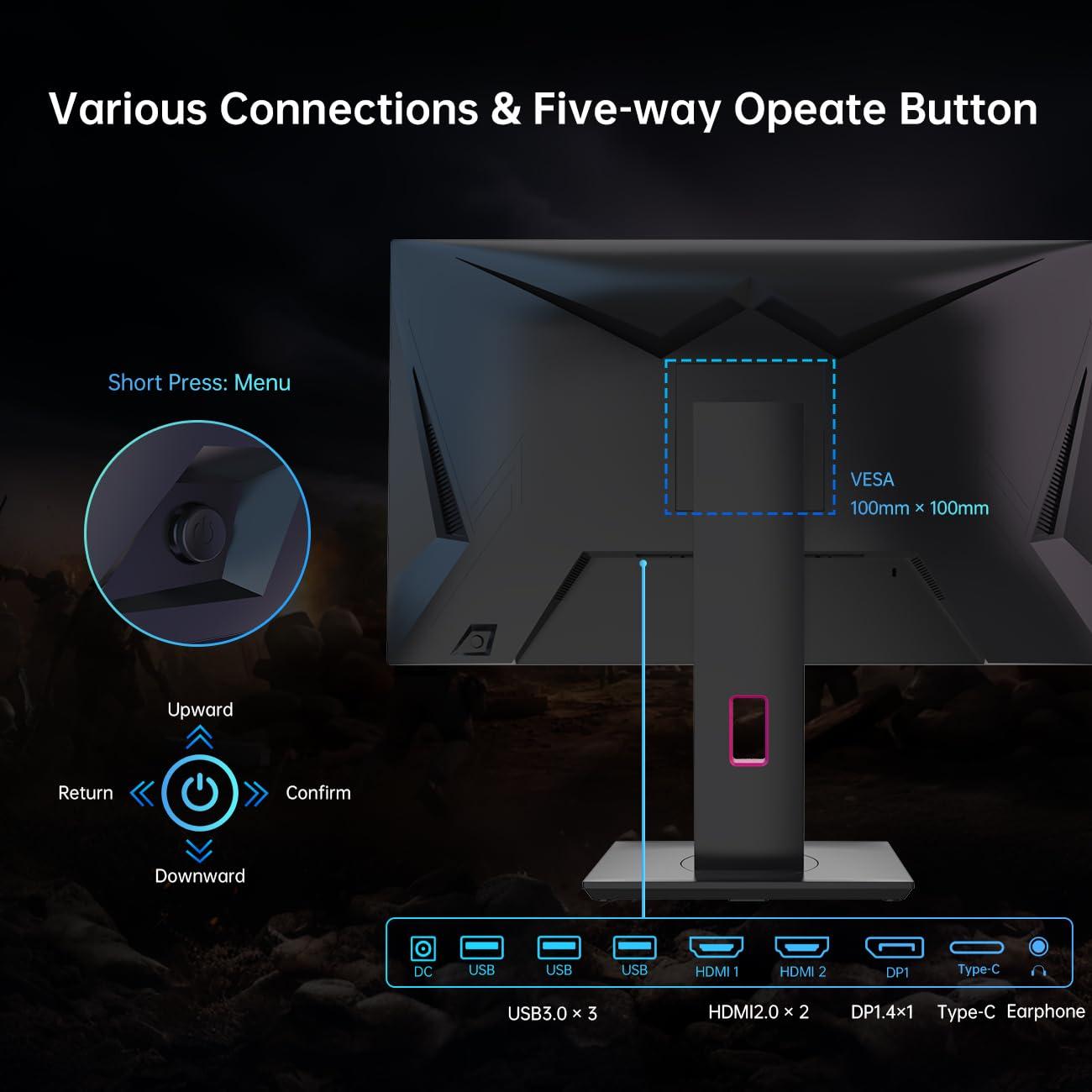 KTC KTC 27 Inch 240Hz Gaming Monitor, QHD 2560x1440 Monitor, Fast HVA, HDR400, G-Sync/FreeSync Compatible, USB/Type C/DisplayPort/HDMI, VESA Mountable, Pivot Height Tilt Adjustable, H27E22