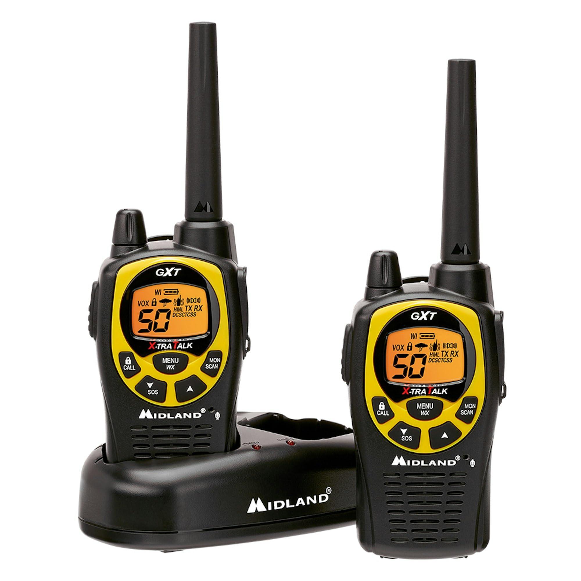 Midland Consumer Radio Midland GXT1030VP4 GMRS Two-Way Radio (50-Channel, Long Range, 142 Privacy Codes, SOS, NOAA, Rechargeable Nickel Battery, Black/Yellow, 2-Pack)