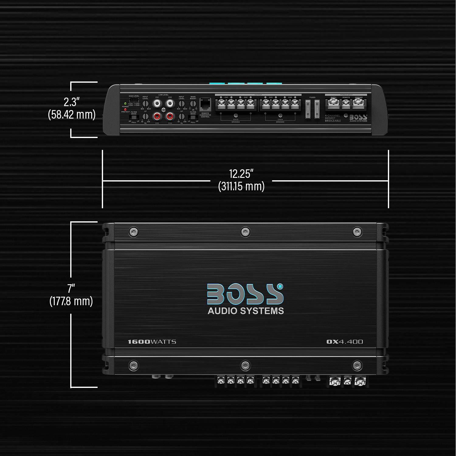 BOSS Audio Systems BOSS Audio Systems OX4.400 4 Channel Class A/B Car Amplifier 1600 High Output, Low/High Level Inputs, Low Pass Crossover, Add Bass to Your Subwoofer