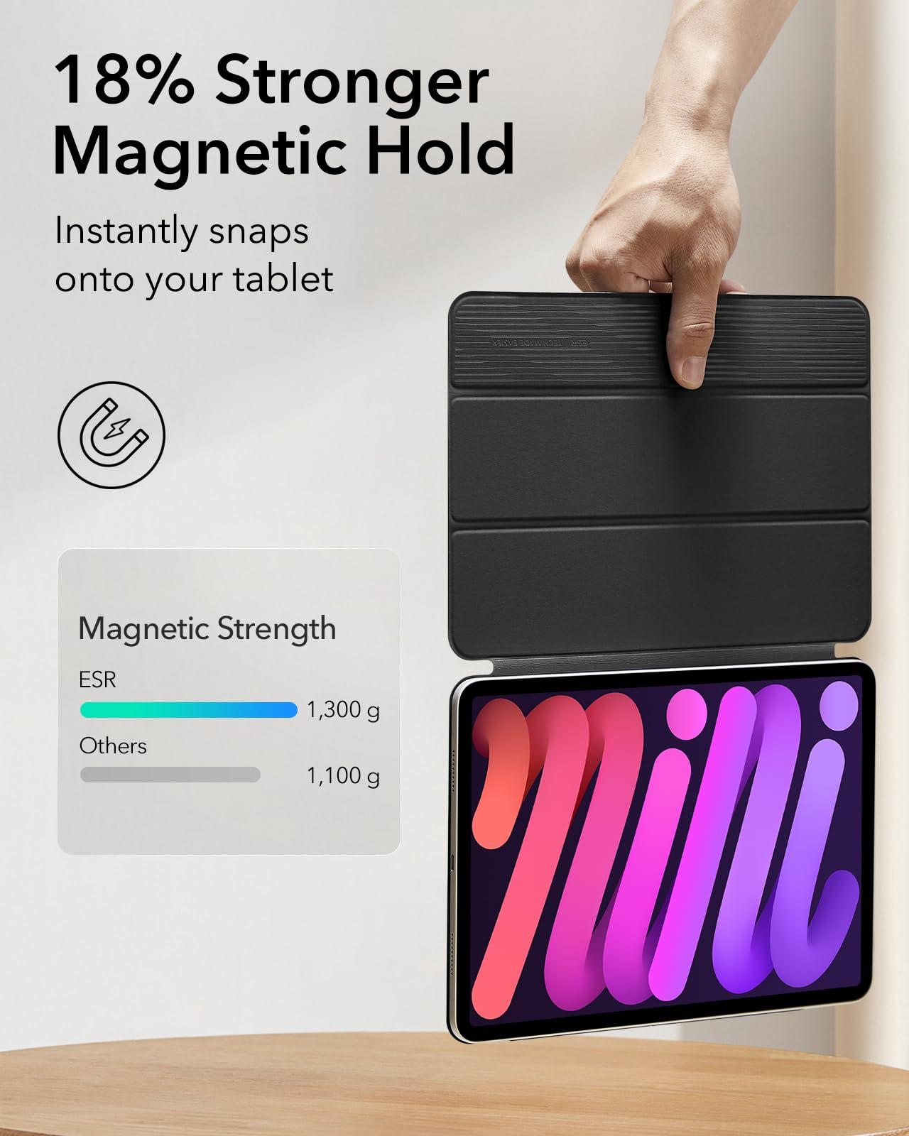 ESR ESR for iPad Mini 7 A17 Pro Case, iPad Mini 7th/6th Generation Case (2024/2021), Slim Trifold Two-Way Stand, Powerful Magnetic Attachment, Durable Protection, Supports Pencil Pro&Pencil(USB-C), Black