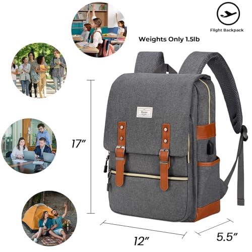 Ronyes Ronyes Vintage Laptop Backpack for Women Men,15.6 inch Bookbag Casual Daypack with USB Charging Port for College Work, Grey Backpacks