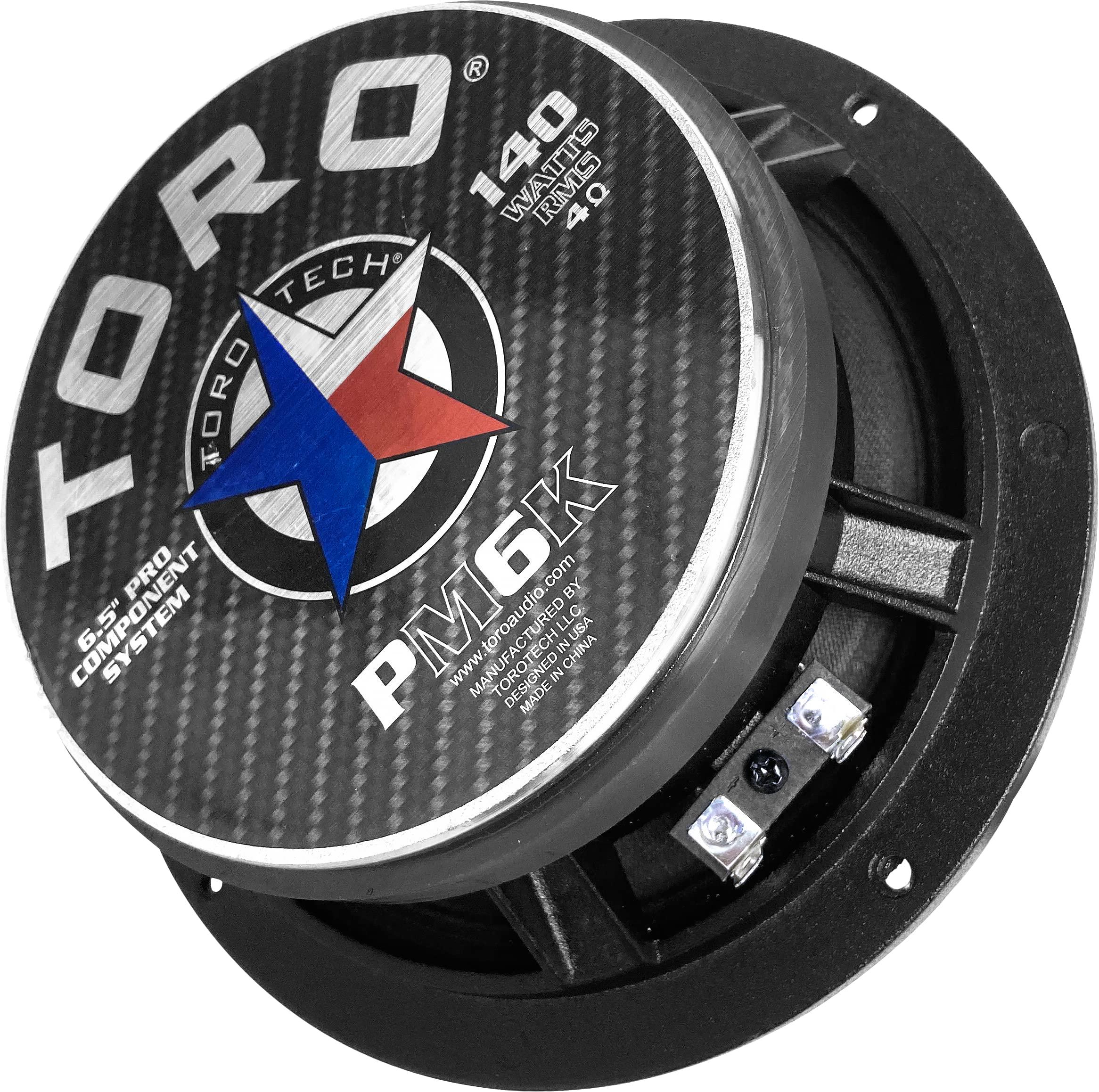 TORO TECH TORO TECH PM6K, 6.5 Inch 2-Way Component Kit Pro Audio Shallow Mount Speakers - 340 Watts RMS Power / 140 Watts Music Program, 25mm Aluminum Tweeters, 4 Ohm, 1.5\" Voice Coil (Pair)