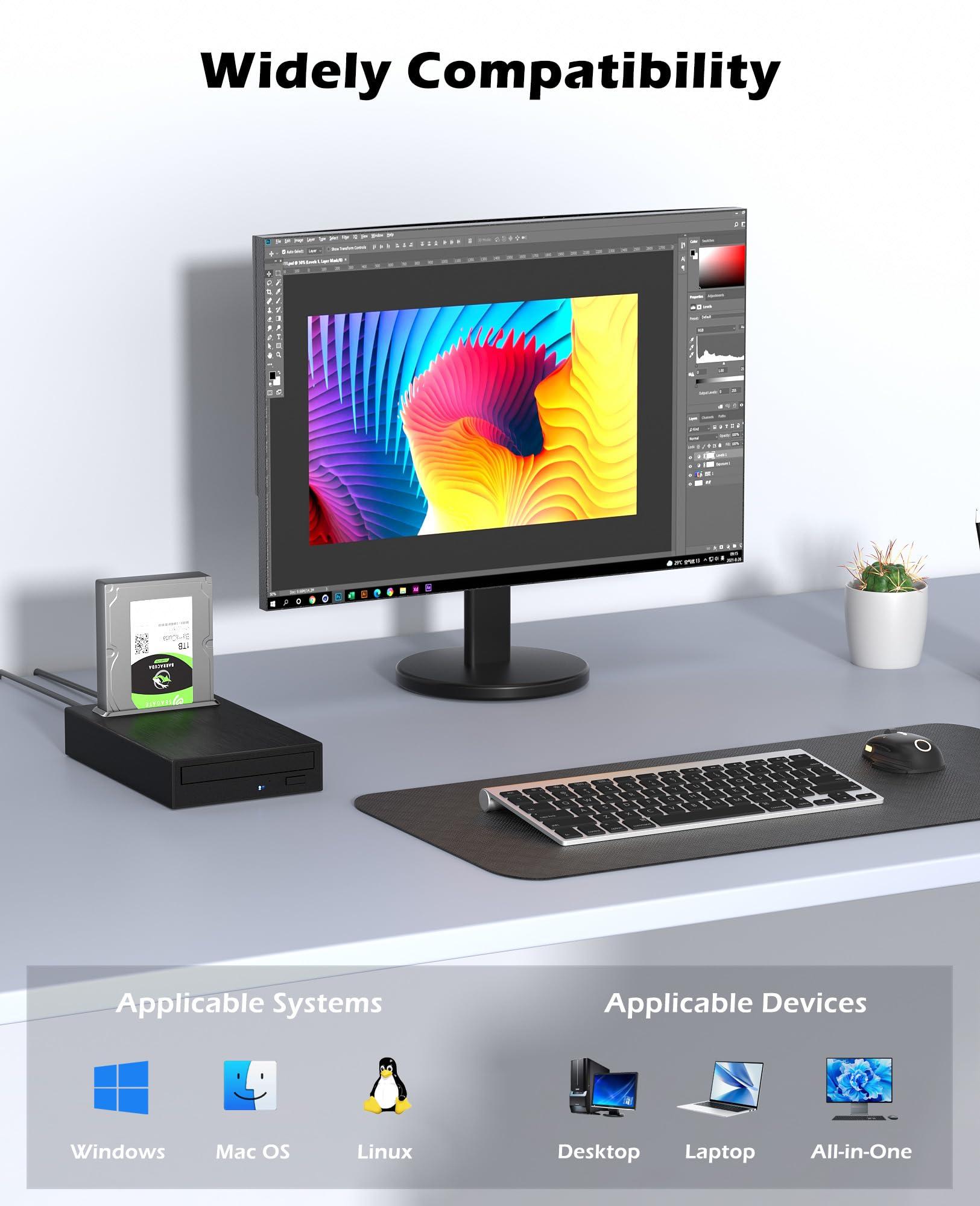 Wbacon 4 in 1 External Blu Ray Drive, 16X Blu-ray, 16X DVD, 48X CD Read/Write with SATA I/II/III Interface, USB 3.0 Type C External Bluray Burner for Laptop DVD Burner Compatible with Windows XP/7/8/10/11