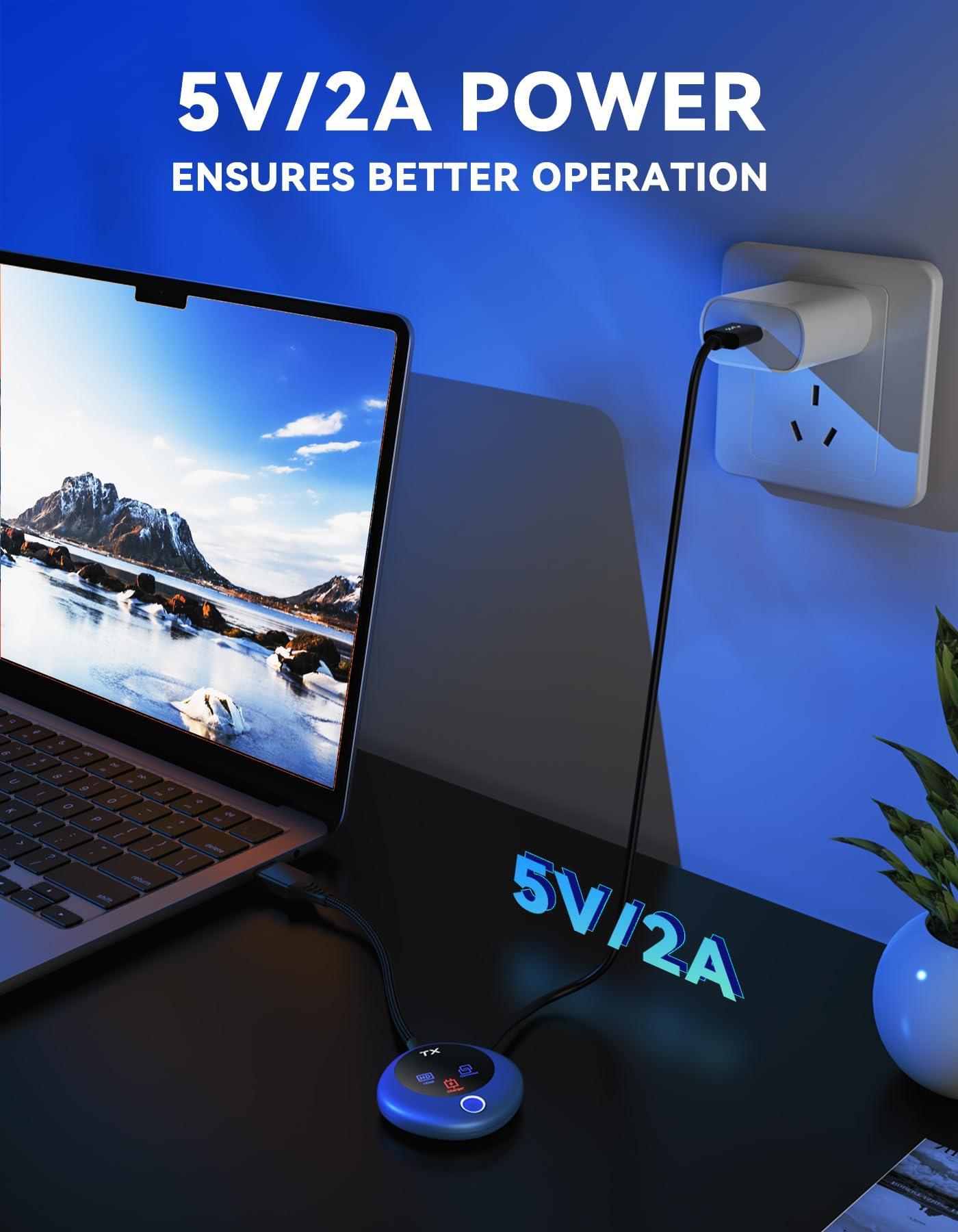 TPUFO TPUFO Wireless HDMI Transmitter and Receiver, 4K Decode 1080P Output, 2.4G/5G Plug & Play, for Streaming Video/Audio/Files, Audio Sync, USB-C to HDMI Adapter, No Need App/Bluetooth/WiFi