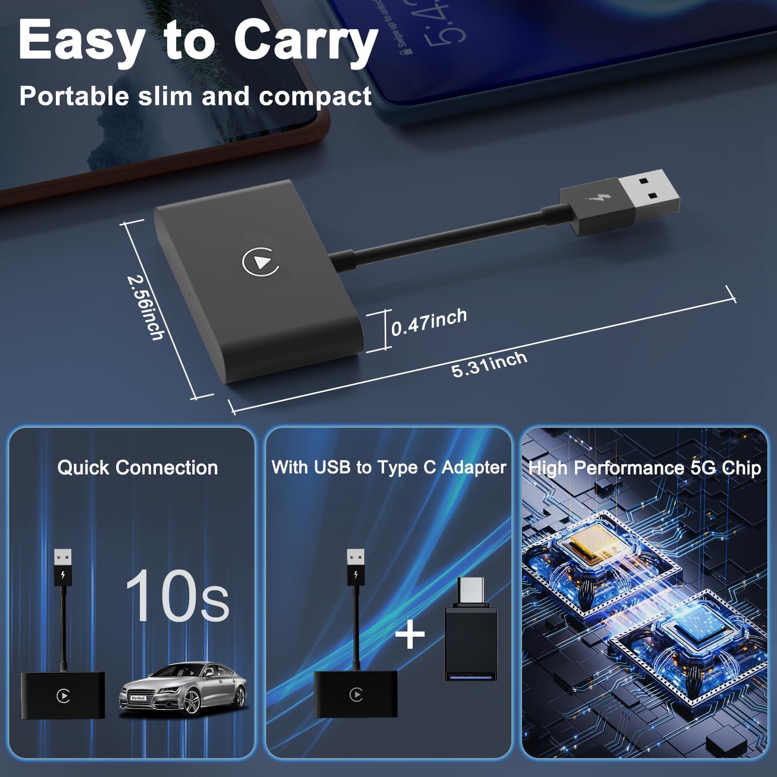 Uniytriox CarPlay Wireless Adapter, Converts Factory Wired CarPlay to Wireless, 2024 Upgrade Wireless Carplay Adapter for Cars from 2015 & iPhone iOS 10+