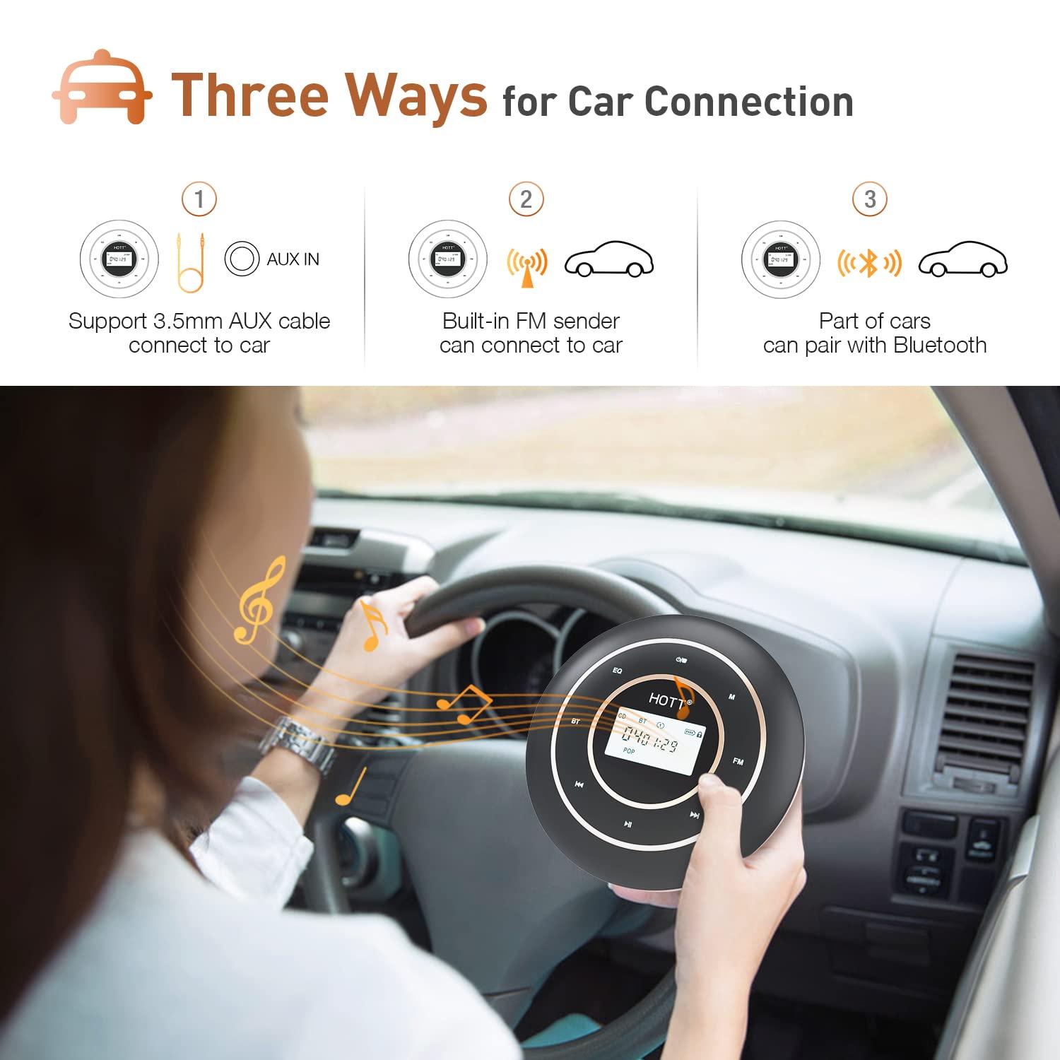 HOTT HOTT C105 Portable CD Player with Larger LCD Display, CD Player Portable for Car with Bluetooth and FM Transmitter, Walkman CD Player with Headphone Jack AUX Cable for Kids Adults - Home Travel