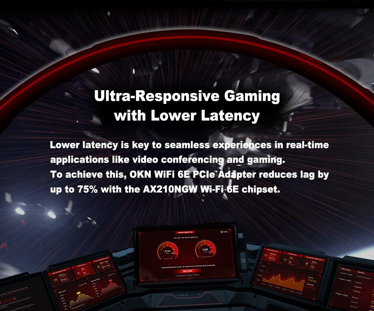 OKN WiFi 6E AX210 WiFi CardPCIe WiFi Wireless Network Card with Bluetooth 5.3AX5400 Tri-Band PC Wireless CardSupports OFDMA & MU-MIMO, Ultra-Low Latency, WPA3, Low-Profile Bracket, Windows 10/11