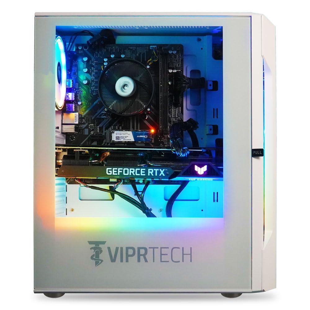 ViprTech ViprTech Rebel 4.0 Gaming PC - AMD Ryzen 7 (4.1Ghz Turbo), RTX 4060 8GB, 32GB DDR4 3200, 1TB NVMe SSD, VR-Ready, Streaming, WiFi BT, RGB, Win 11 Pro, Prebuilt Desktop Computer White