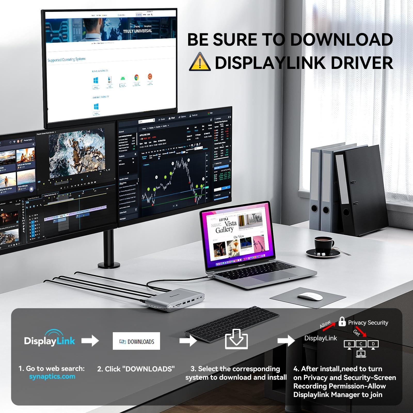 minisopuru Minisopuru Upgrade DisplayLink Docking Station Triple Monitor with 140W Power Adapter,45W Charging,Docking Station for MacBook M4/M3/M2/M1/Windows/Thunderbolt 5/4 (3XHDMI,2X DisplayPort,5X USB,TF/SD)