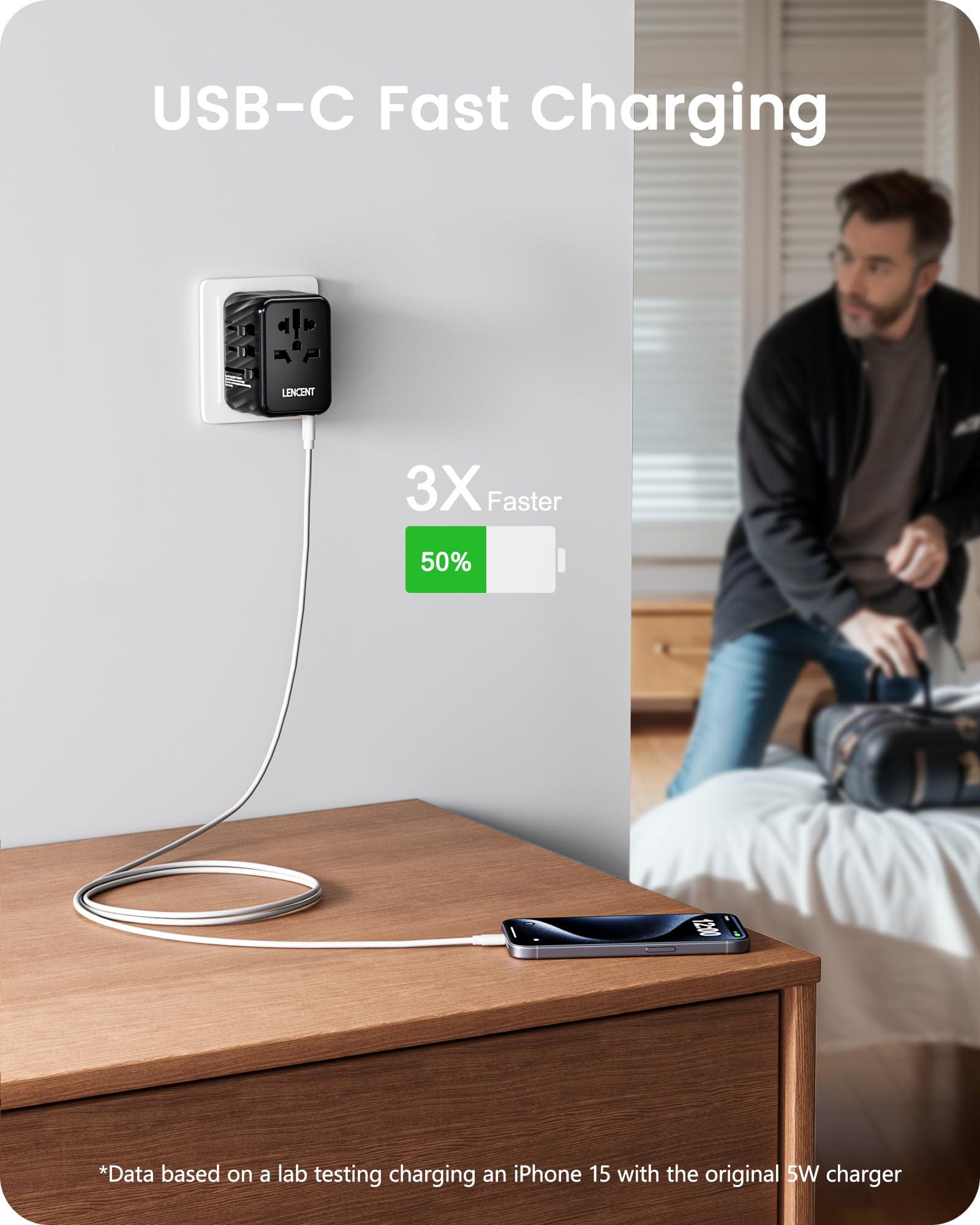 LENCENT LENCENT Universal Travel Power Adapter, International AC Plug Adaptor with 5.6A 3 USB C 2 USB A Ports Wall Charger Worldwide Travel Essentials for US to EU UK Ireland Australia (Type C/G/A/I) Black