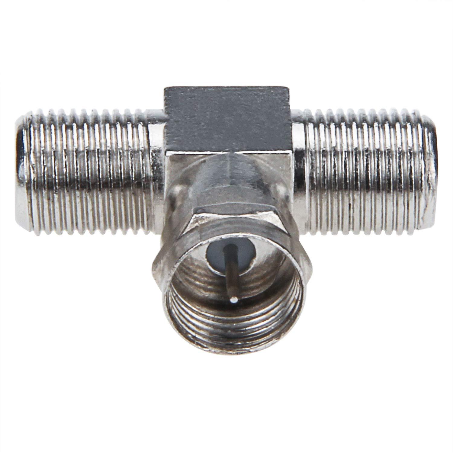 RFAdapter Coaxial Cable Splitter, TV Splitter 2 in 1 Out 2-Pack F Type RG6 Male to 2 F Female 3 Way Cable Splitter Coax T Connector Adapter for Video VCR Antenna Cable Satellite